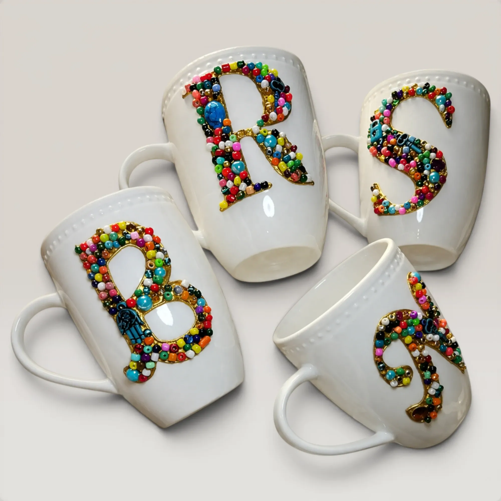 Personalized Beaded Letter Glass Cup for Tea and Juice Gift