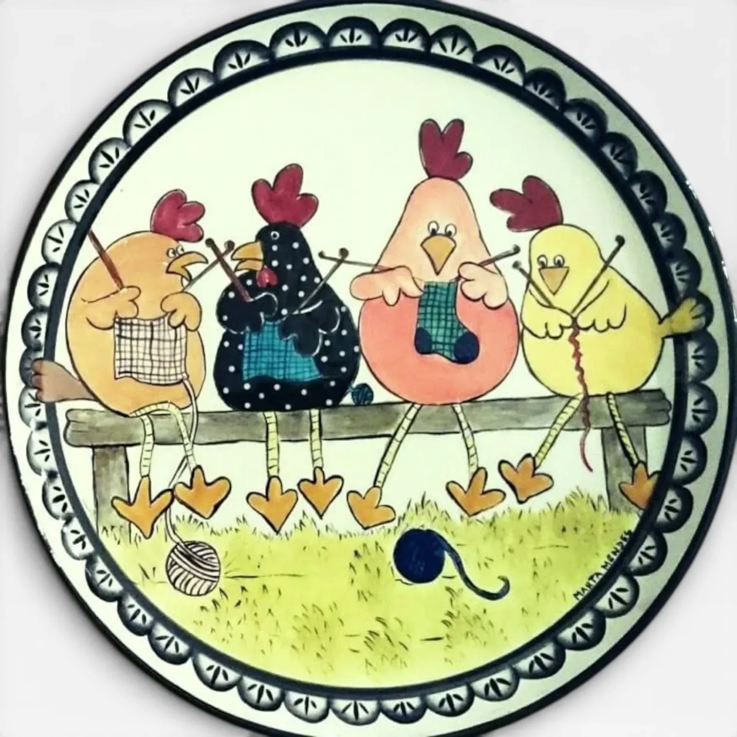 Funny Chicken Hand-Painted Decorative Plate Wall Art Decor