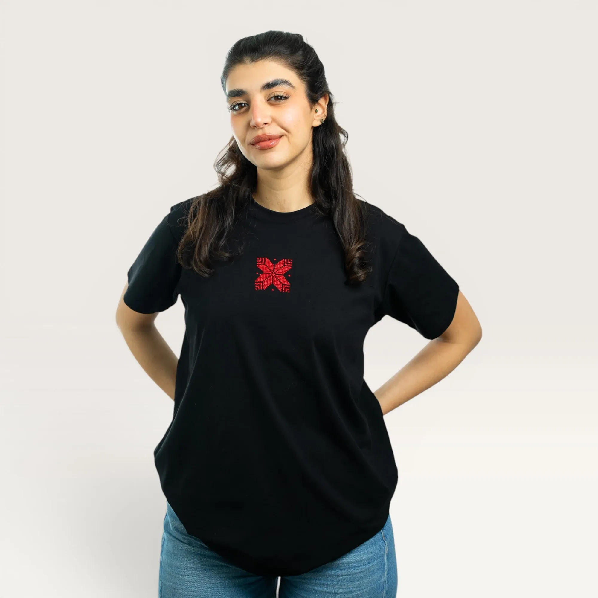 Reesh Feather Hand-Embroidered T-Shirt with Size Options