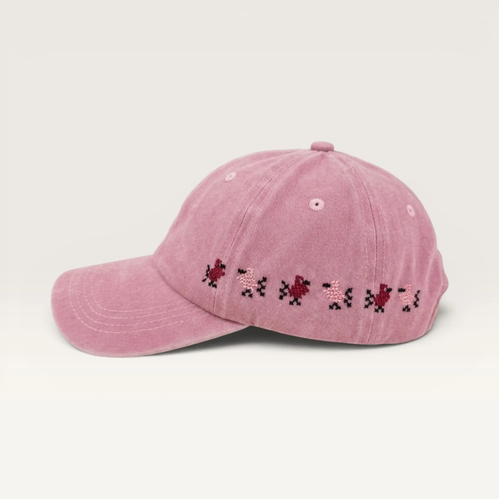 Asafeer Light Pink Birds Hand-Embroidered Cap by Boqaa Heritage Design