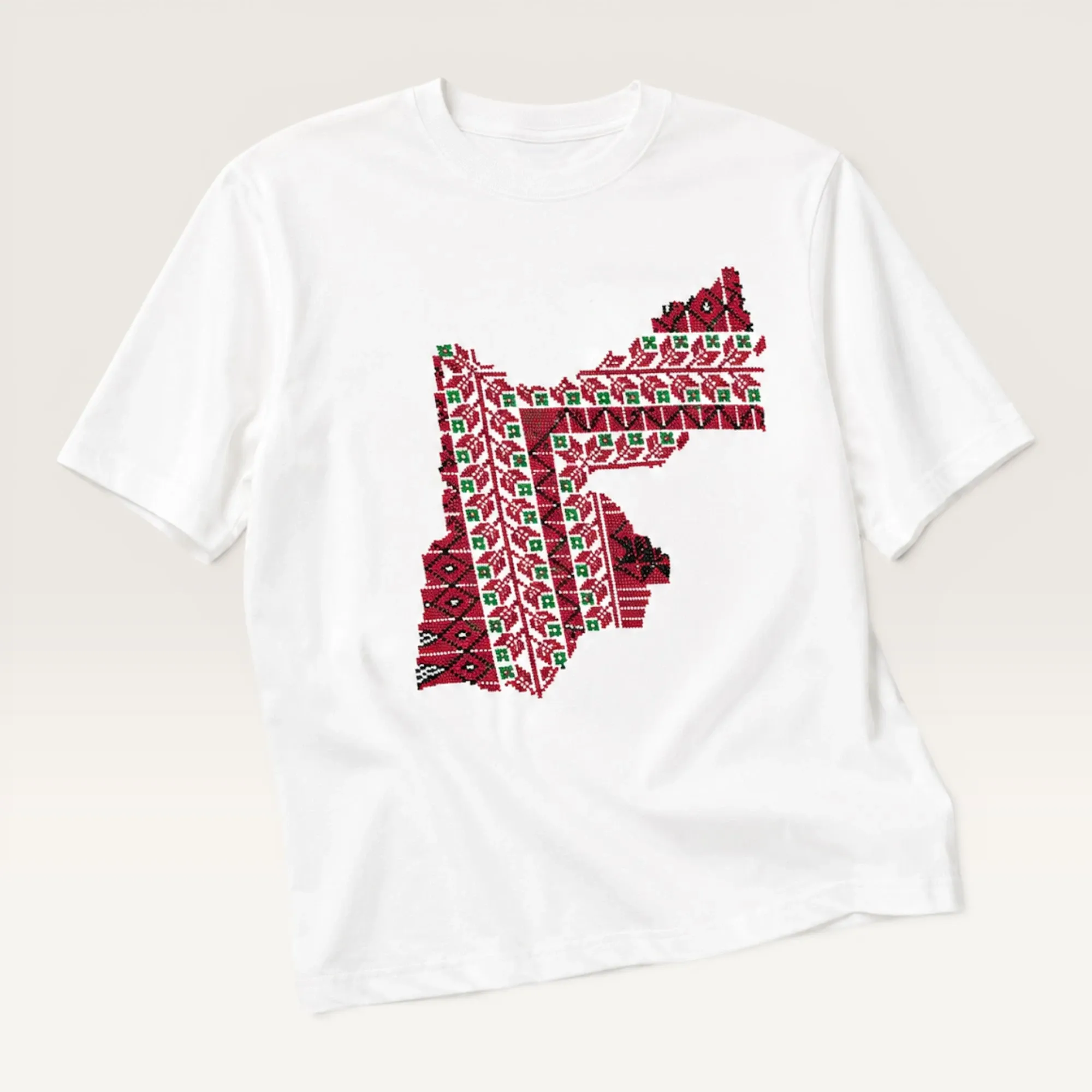 Jordan Map White Hand-Embroidered T-Shirt with Size Options