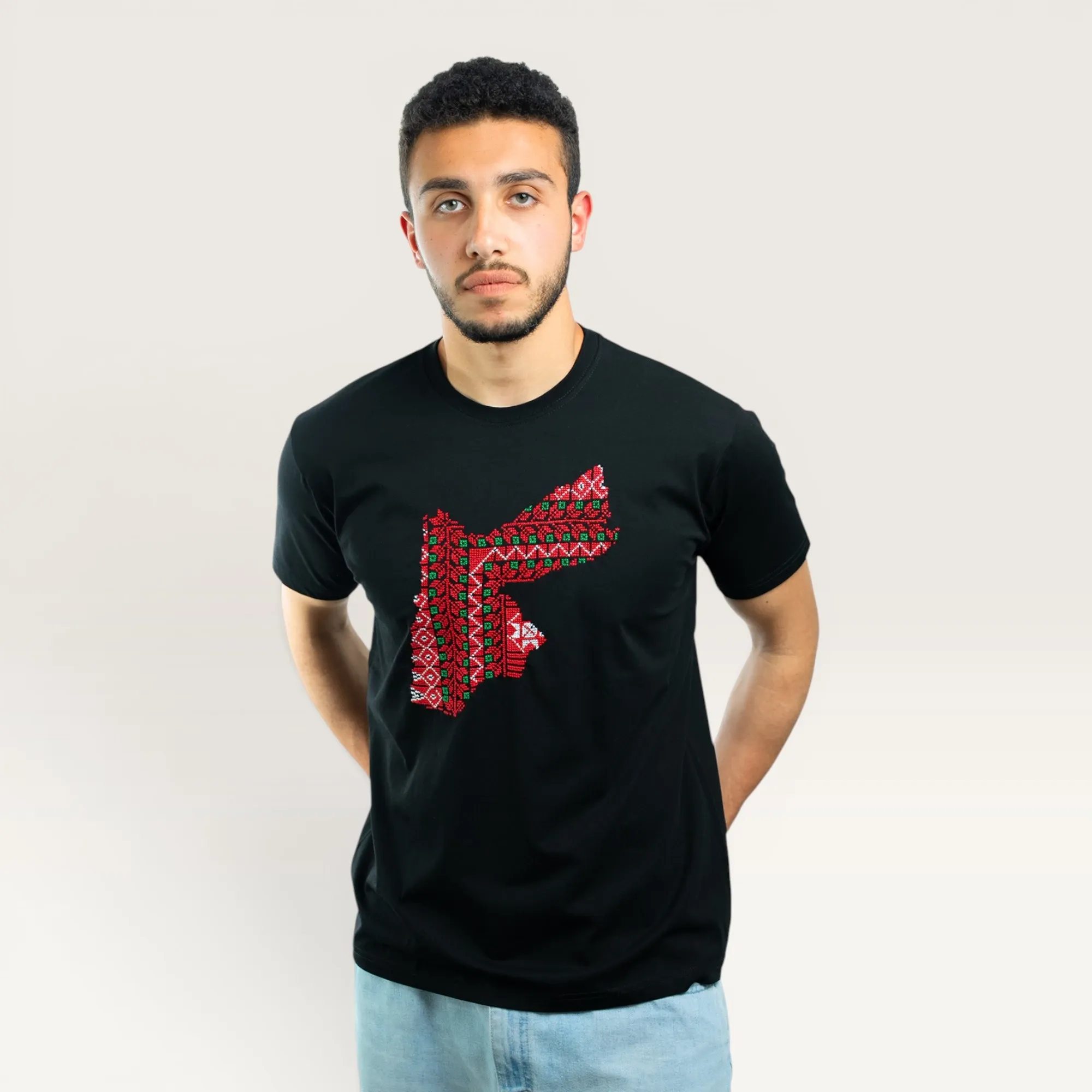 Jordan Map Hand-Embroidered T-Shirt with Size Options Heritage Design