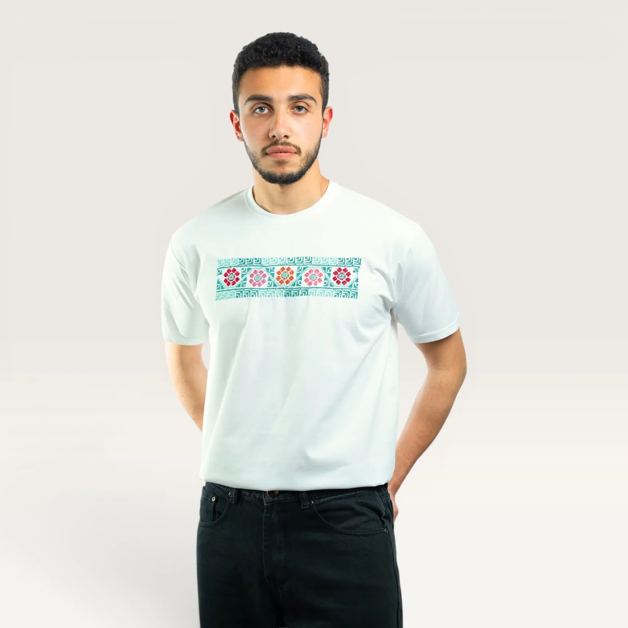 Fairuz Hand-Embroidered T-Shirt with Size Options Heritage Design