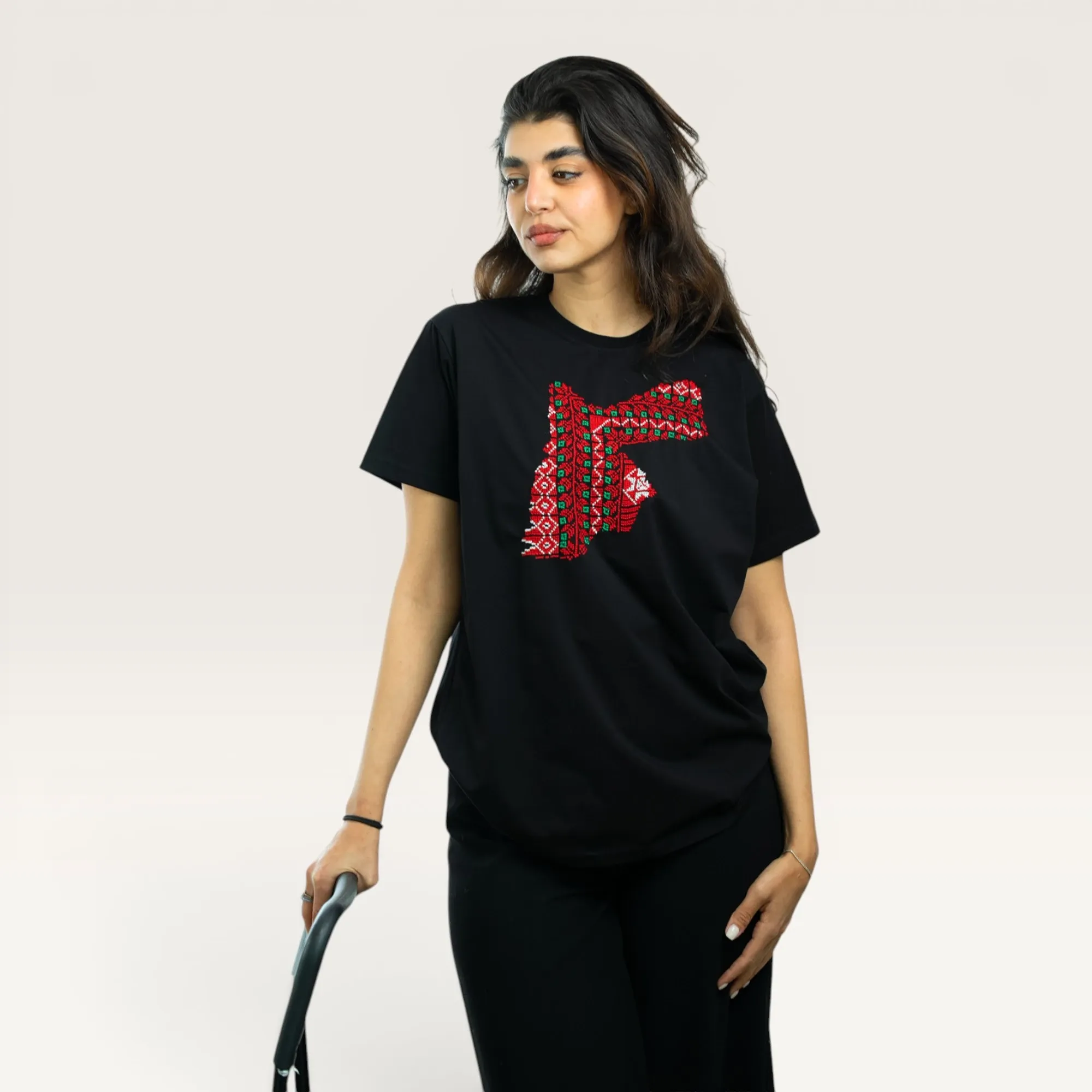 Jordan Map Hand-Embroidered T-Shirt with Size Options Heritage Design