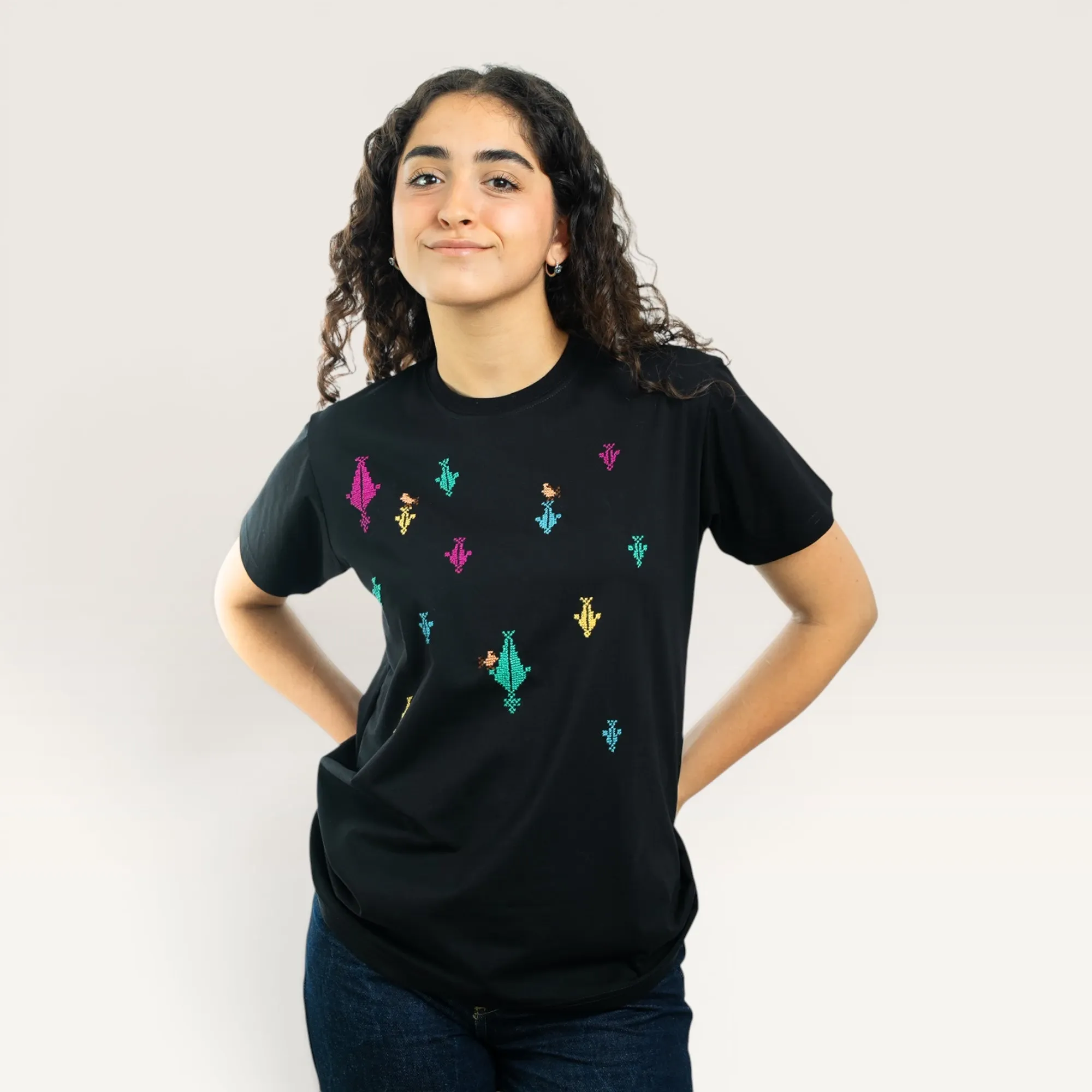Saruat Cypress Hand-Embroidered T-Shirt with Size Options
