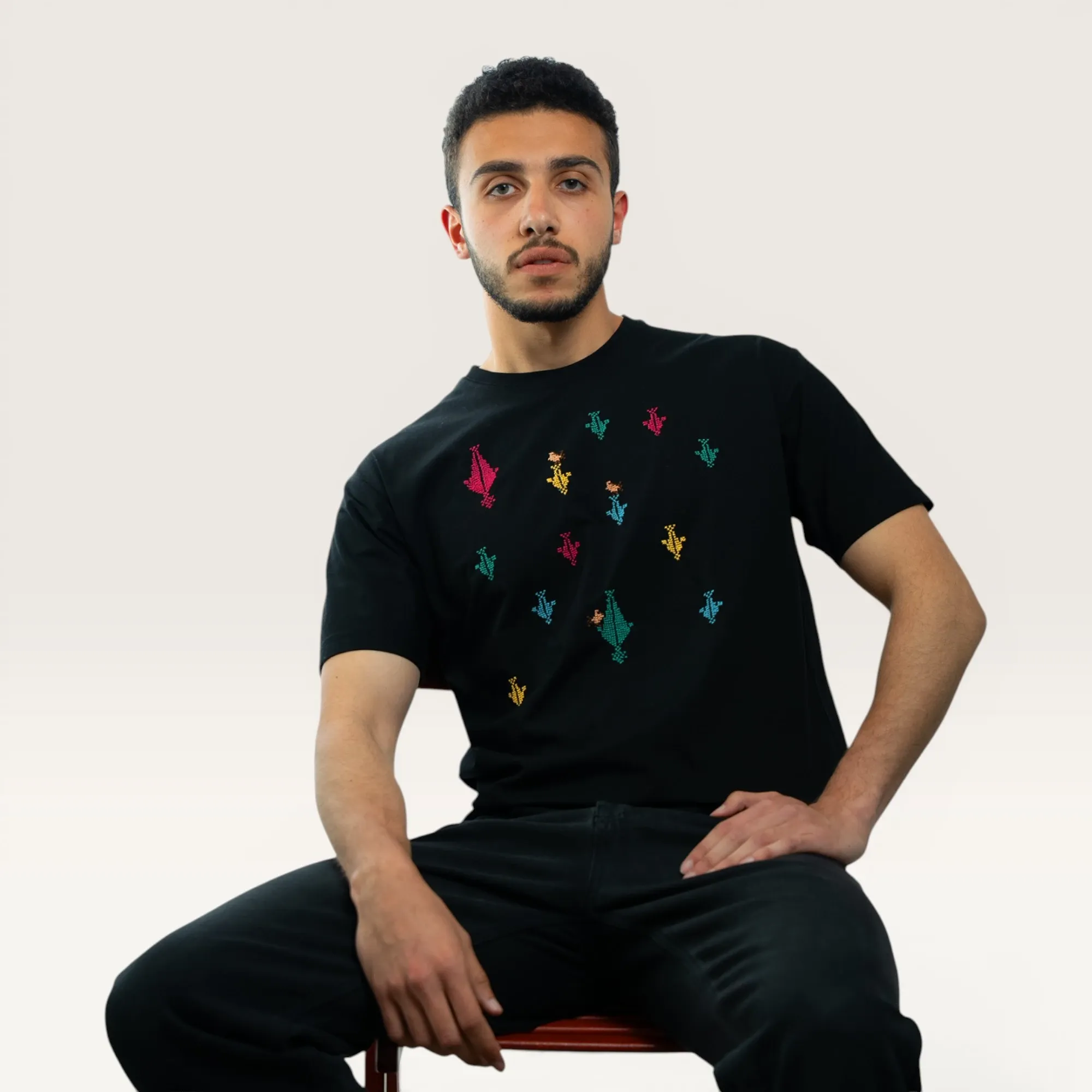 Saruat Cypress Hand-Embroidered T-Shirt with Size Options