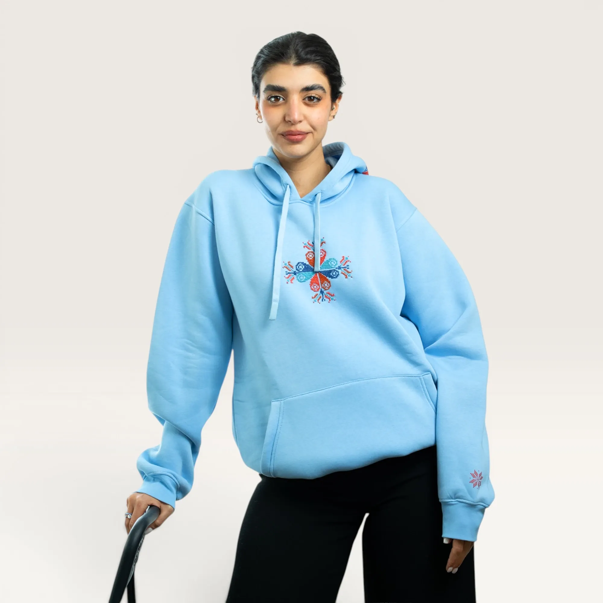 Ward Gaza Gazas Flower Hand-Embroidered Hoodie with Size Options
