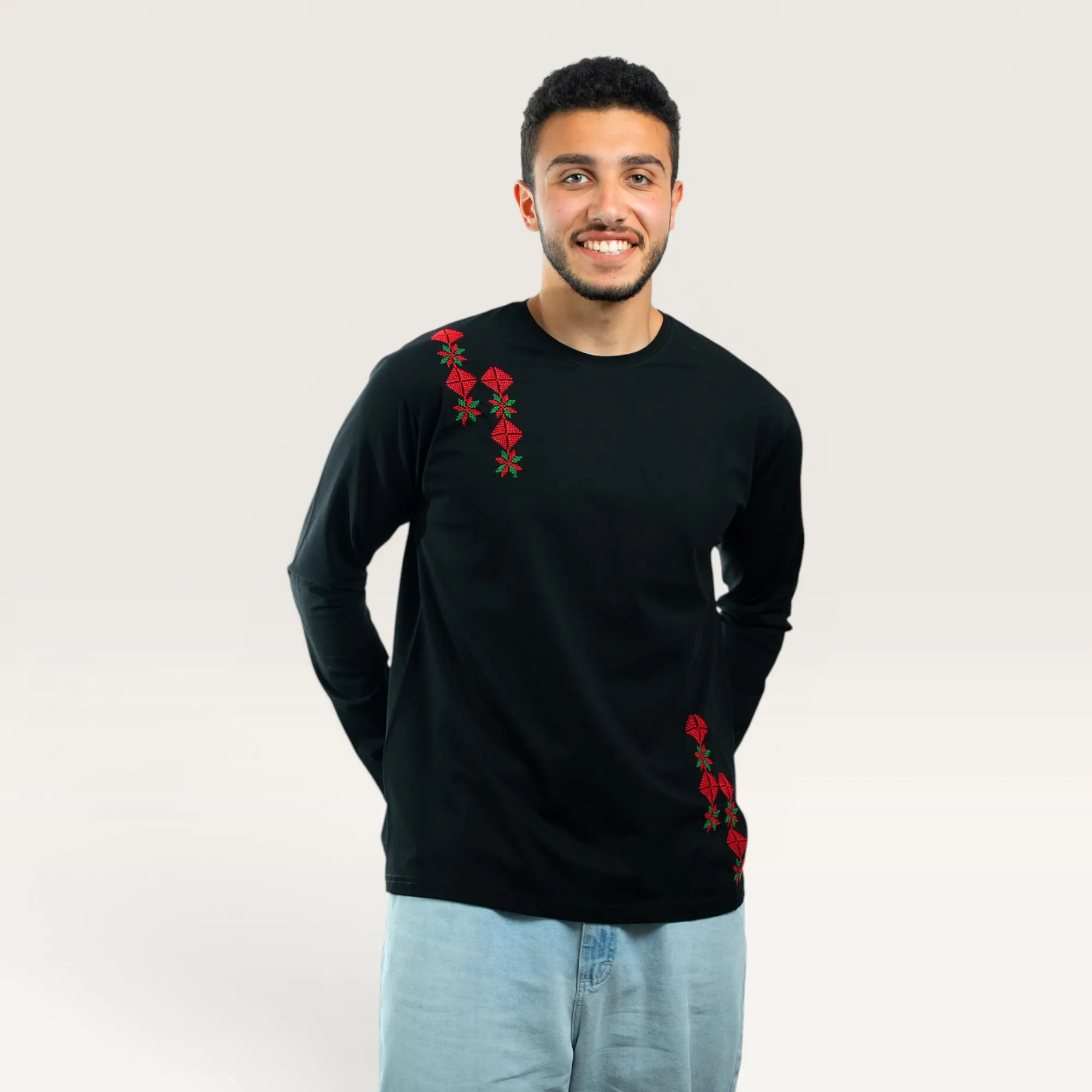 Balat Tiles Hand-Embroidered Long Sleeve T-Shirt with Size Options
