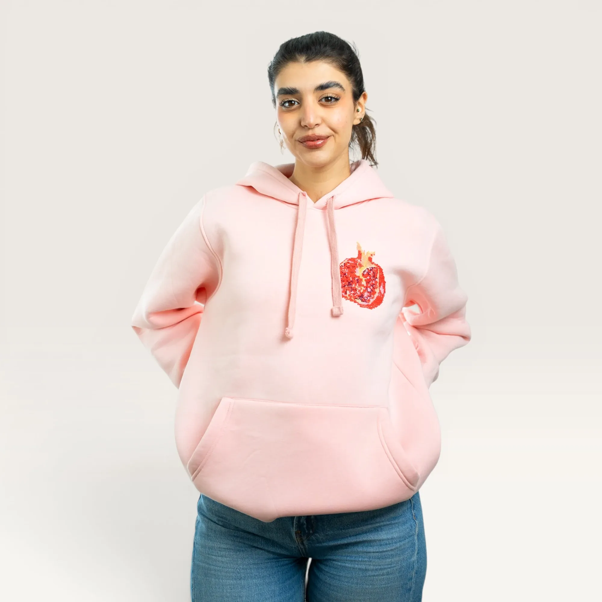 Rumman Pomegranate Hand-Embroidered Hoodie with Size Options