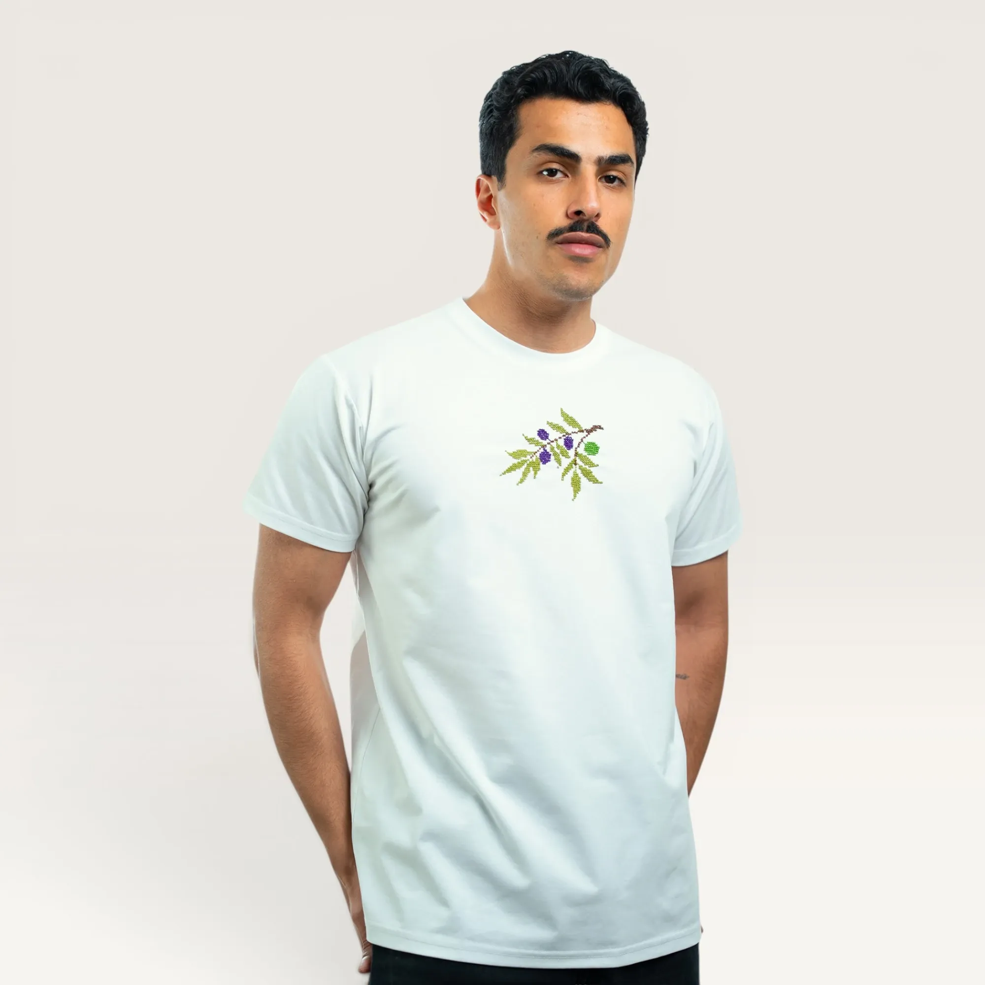 Nabali Olive Hand-Embroidered T-Shirt with Size Options