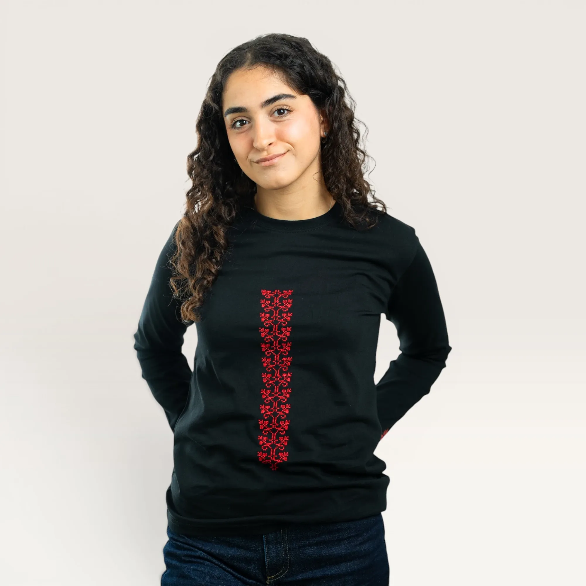 Quronful Hand-Embroidered Long Sleeve T-Shirt with Size Options