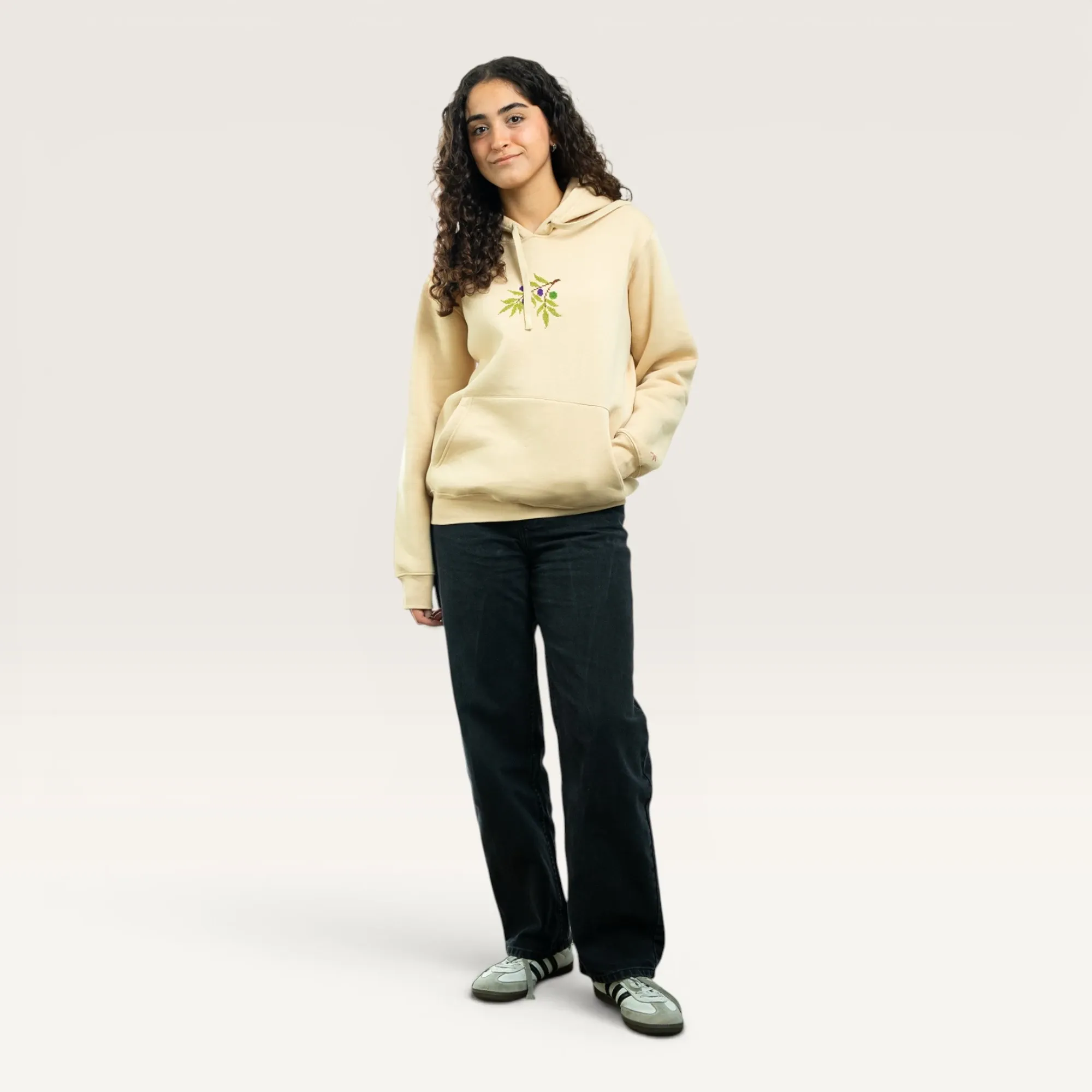 Nabali Olive Hand-Embroidered Hoodie with Size Options Heritage Design