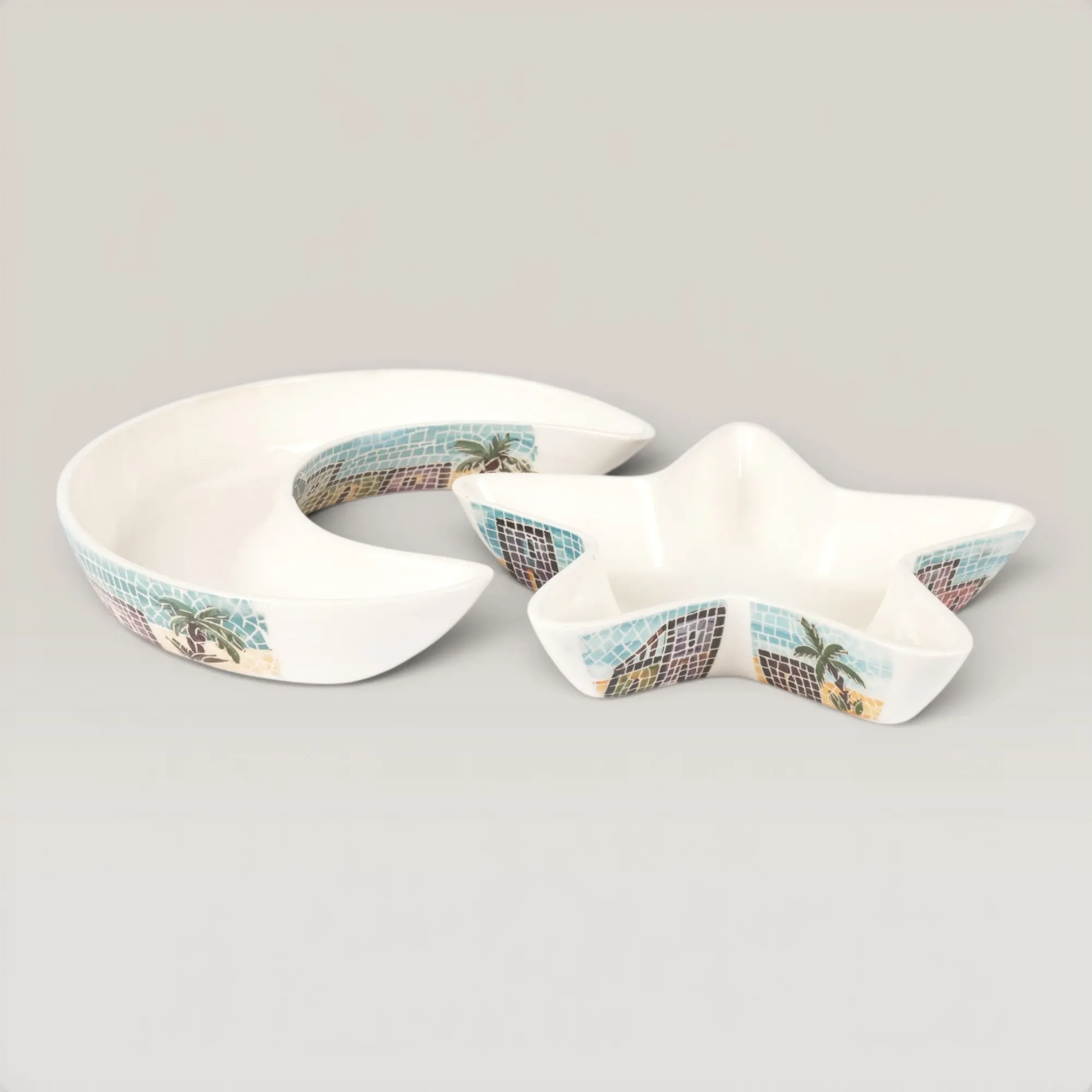 Handmade Ceramic Crescent & Star Plate Set for Table and Home Decor