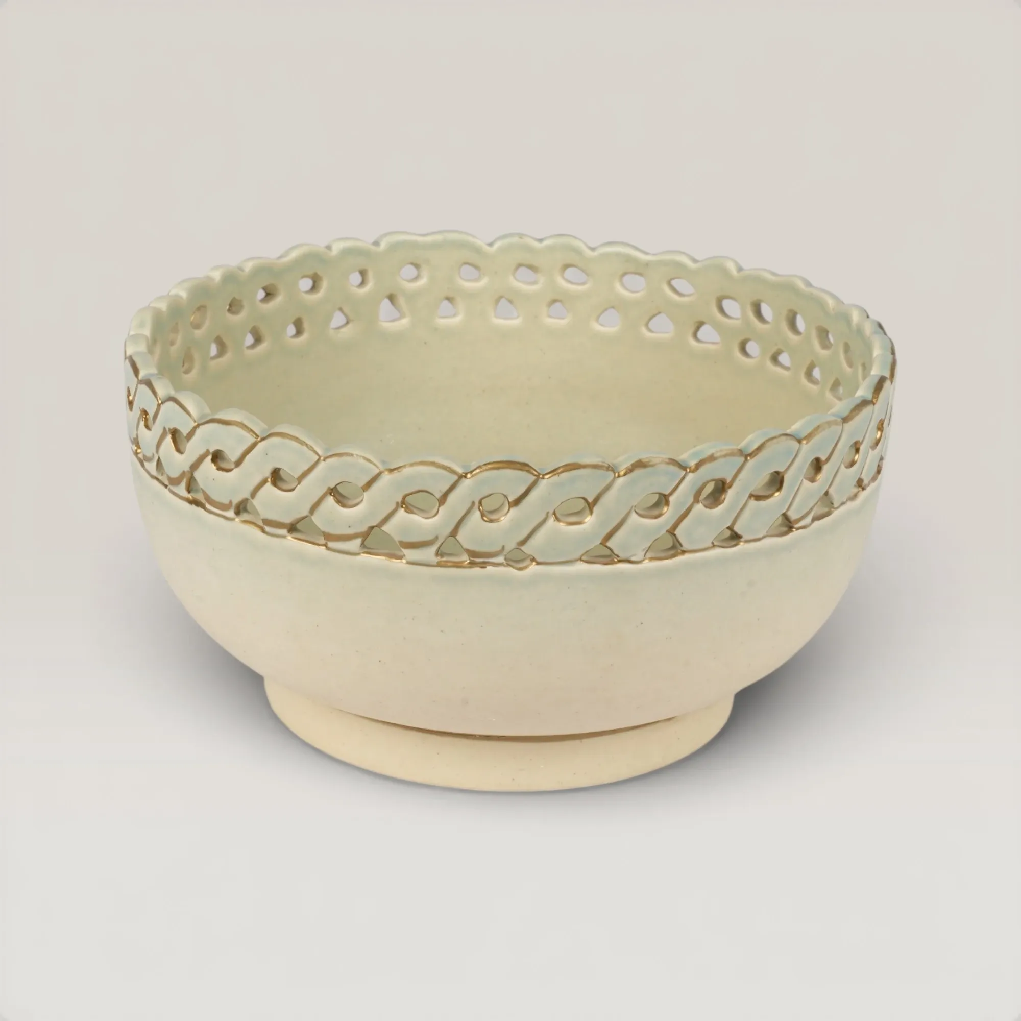 Ceramic Hospitality Bowl with Geometric Cut-Outs and Size Options