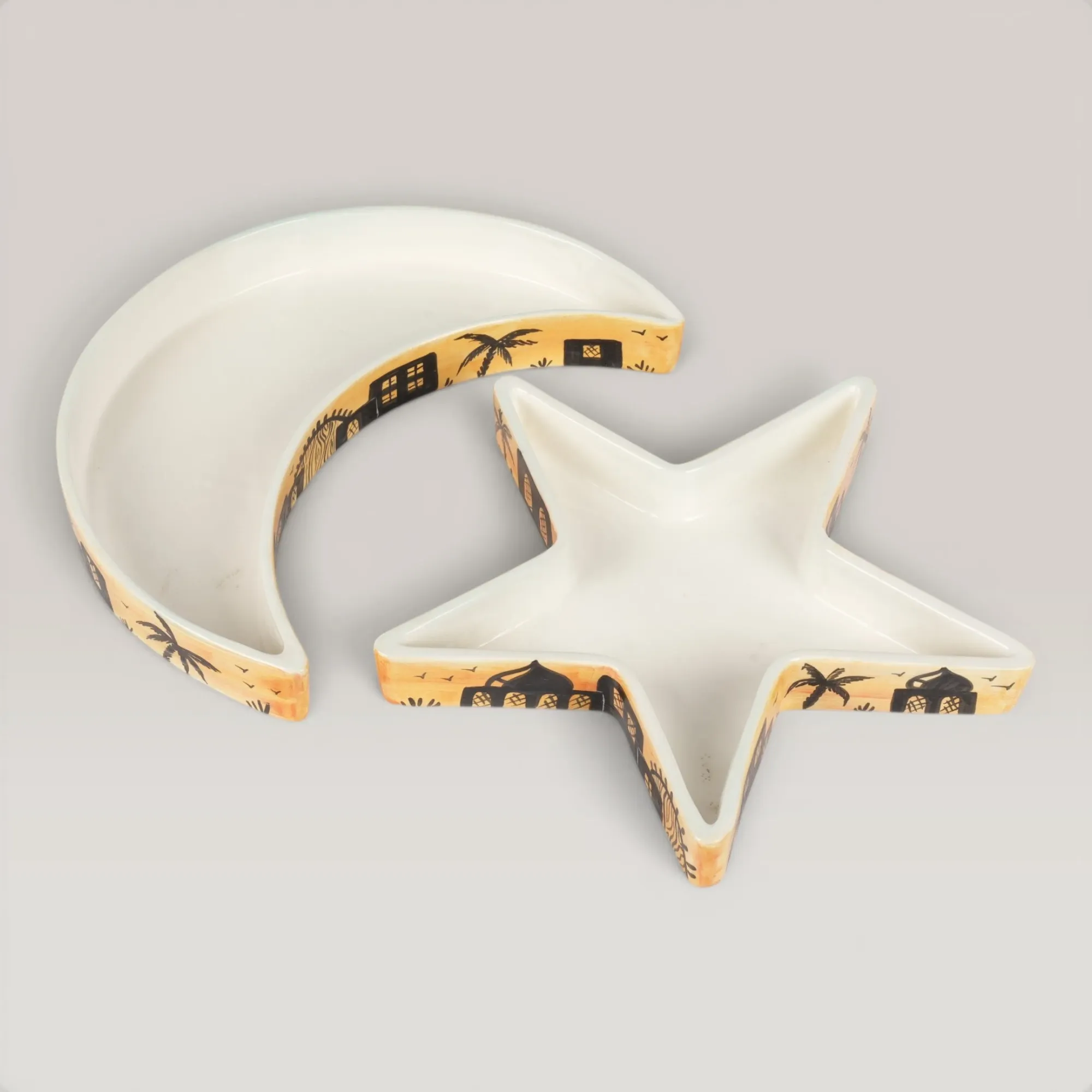 Handmade Ceramic Crescent & Star Plate Set with Custom Size Options