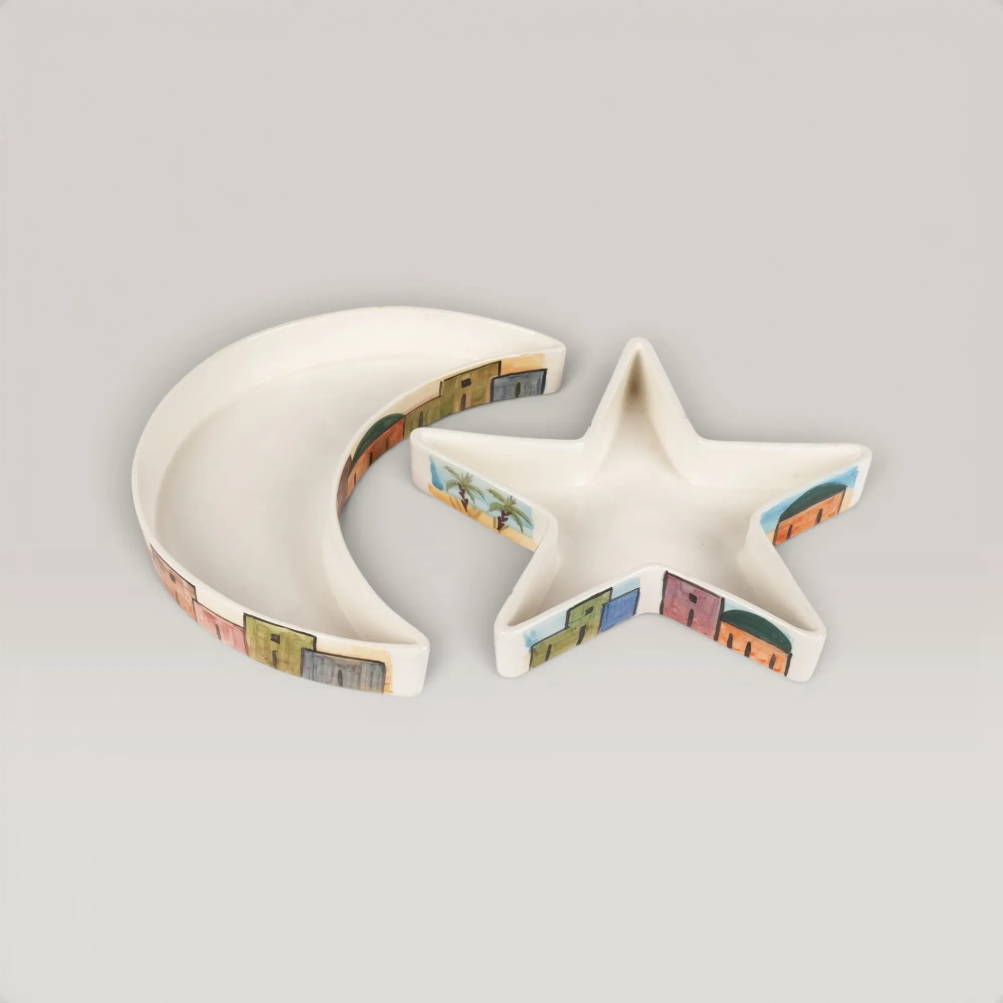 Handmade Ceramic Crescent & Star Plate Set with Custom Size Options