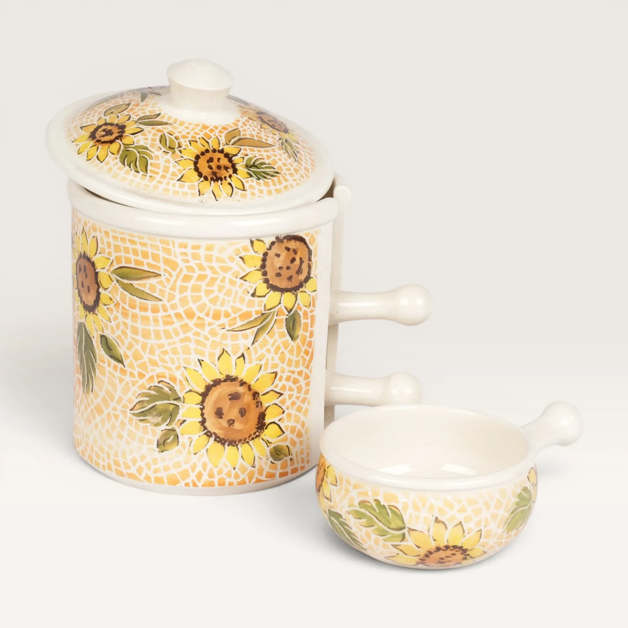 Ceramic Snack Bowl with Handle and Lid for Table and Home Decor