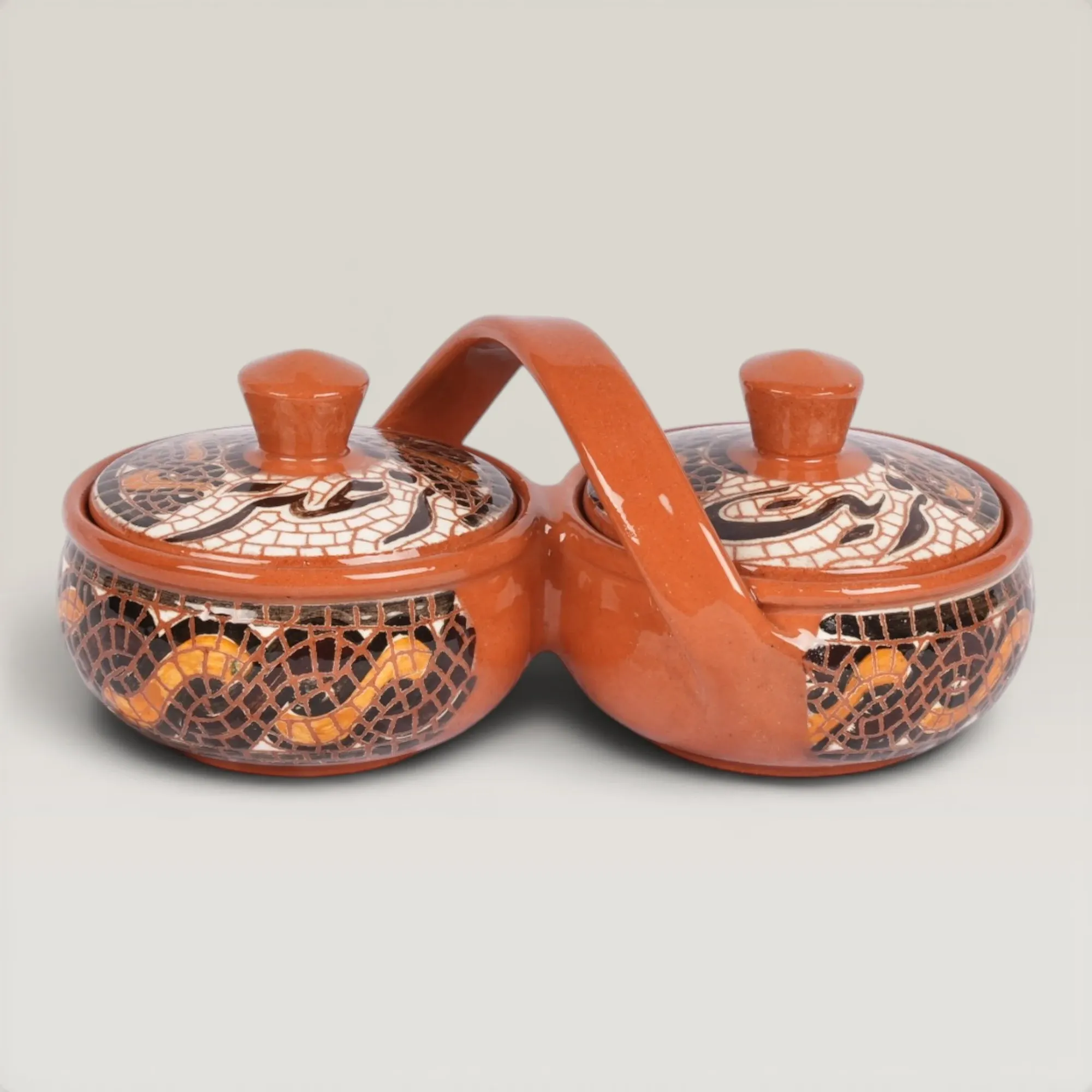 Handmade Ceramic Dual Cup Bowl Set (with Handle) with Size Options