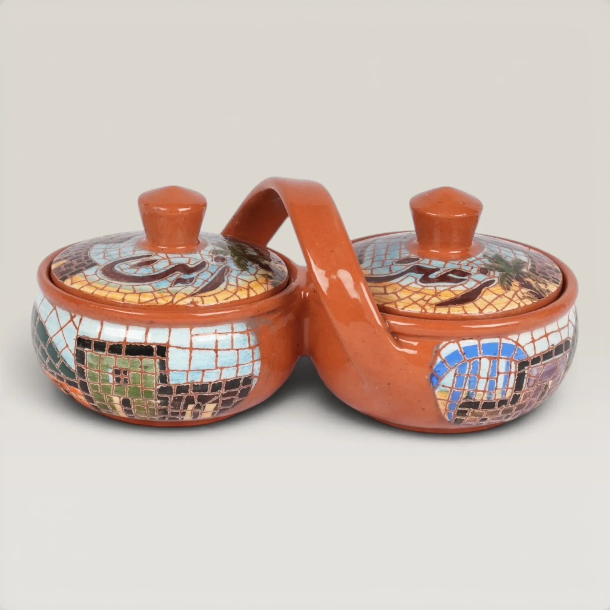Handmade Ceramic Dual Cup Bowl Set (with Handle) with Size Options