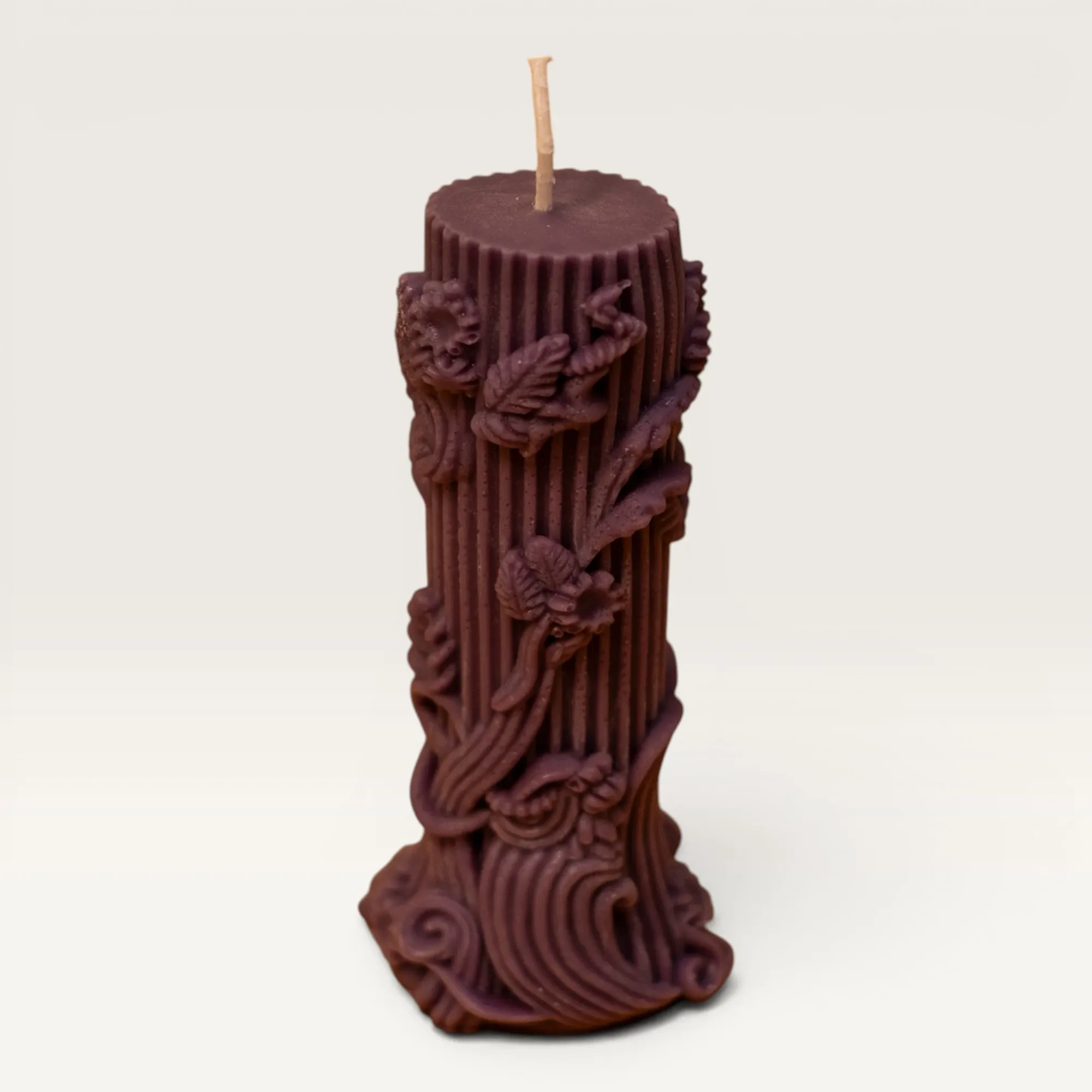 Handmade Floral Carved Column Candle in Purple – 100 g