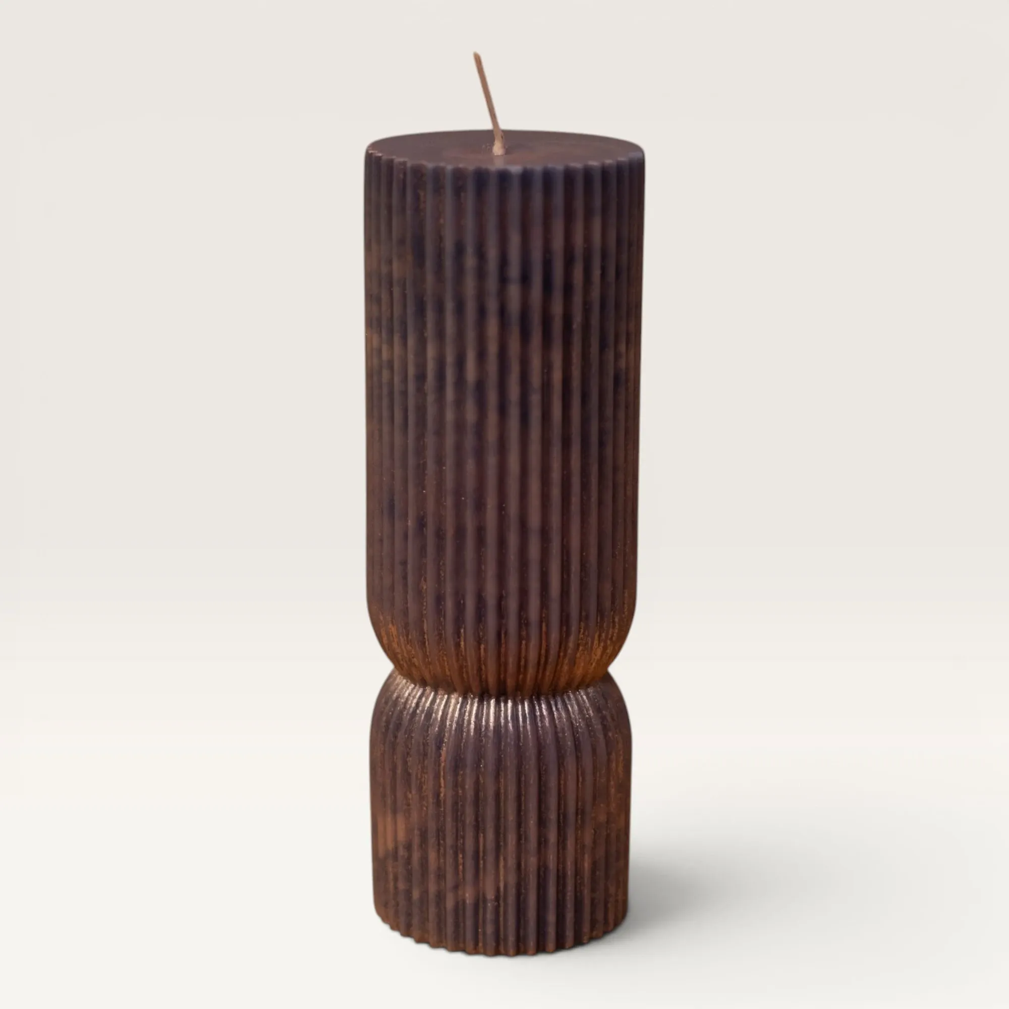 Handmade Ribbed Hourglass Candle in Mauve Available in Two Sizes