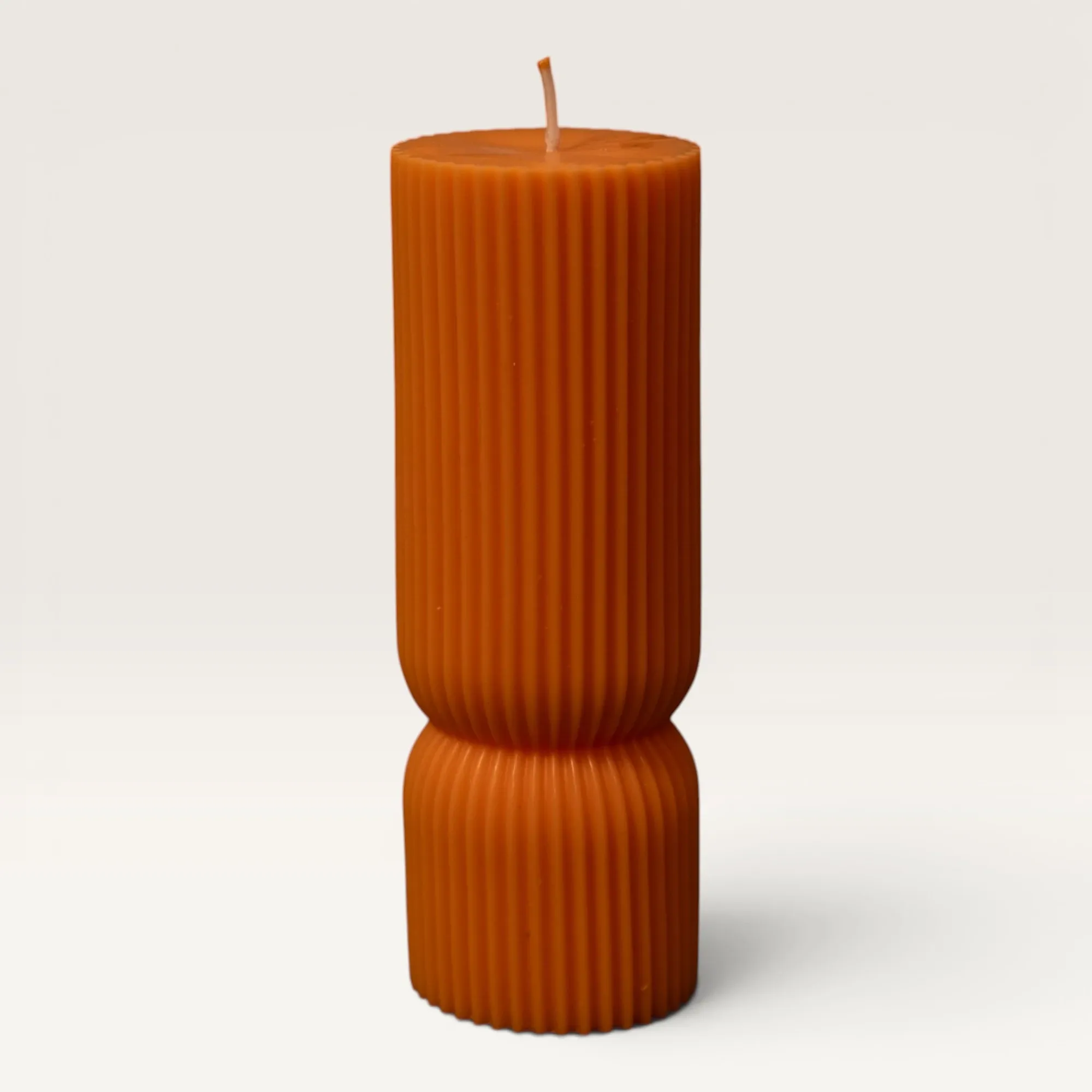 Handmade Ribbed Hourglass Candle in Orange Available in Two Sizes