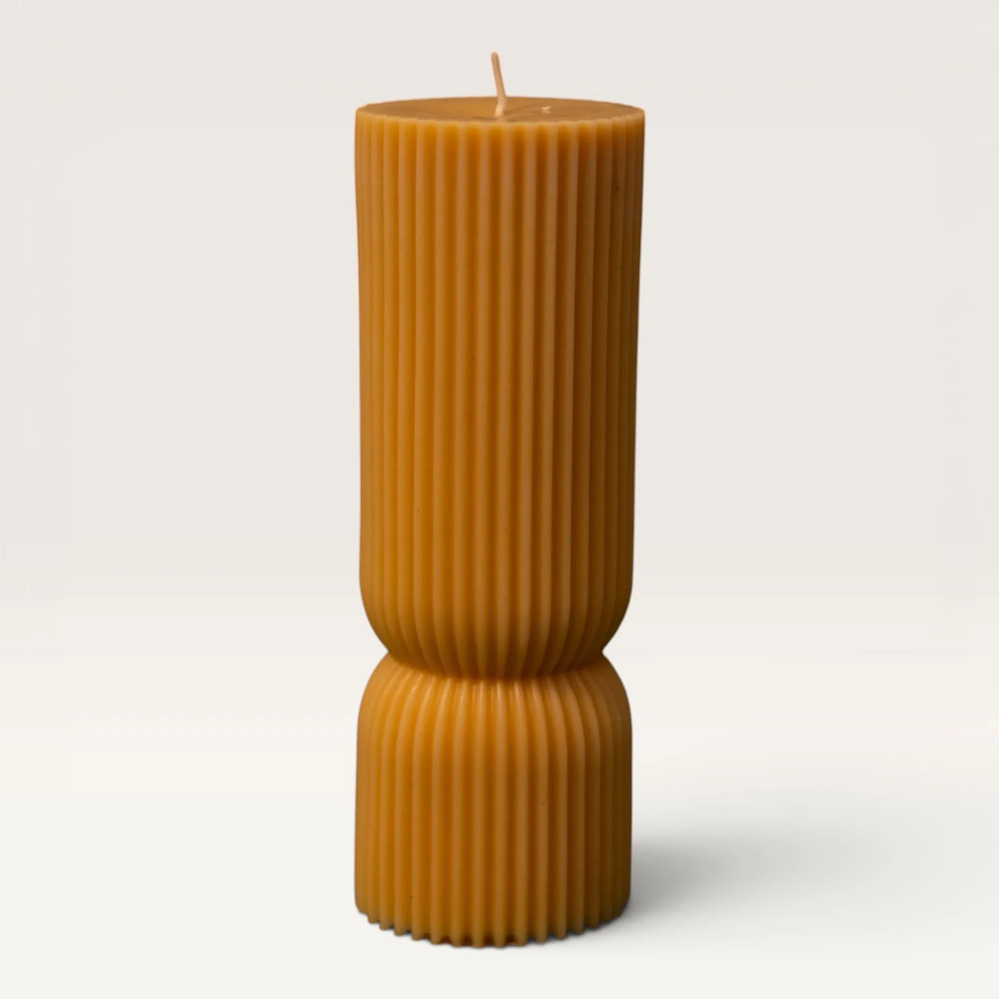 Handmade Ribbed Hourglass Candle in Yellow Available in Two Sizes
