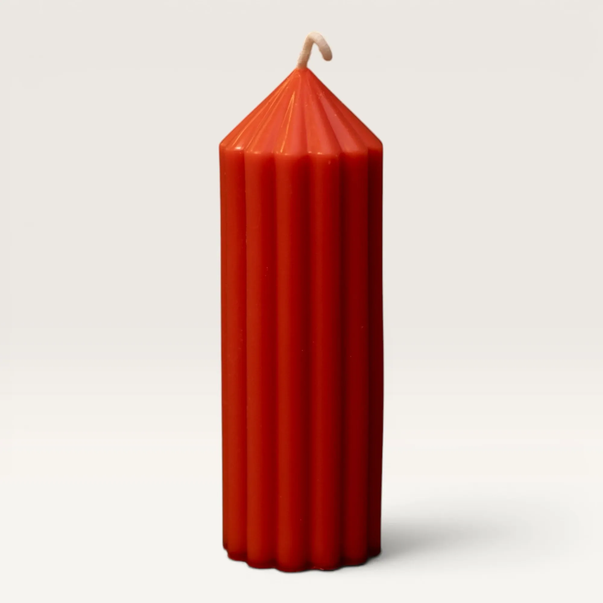 Handmade Tapered Ribbed Pillar Candle in Red – 110 g