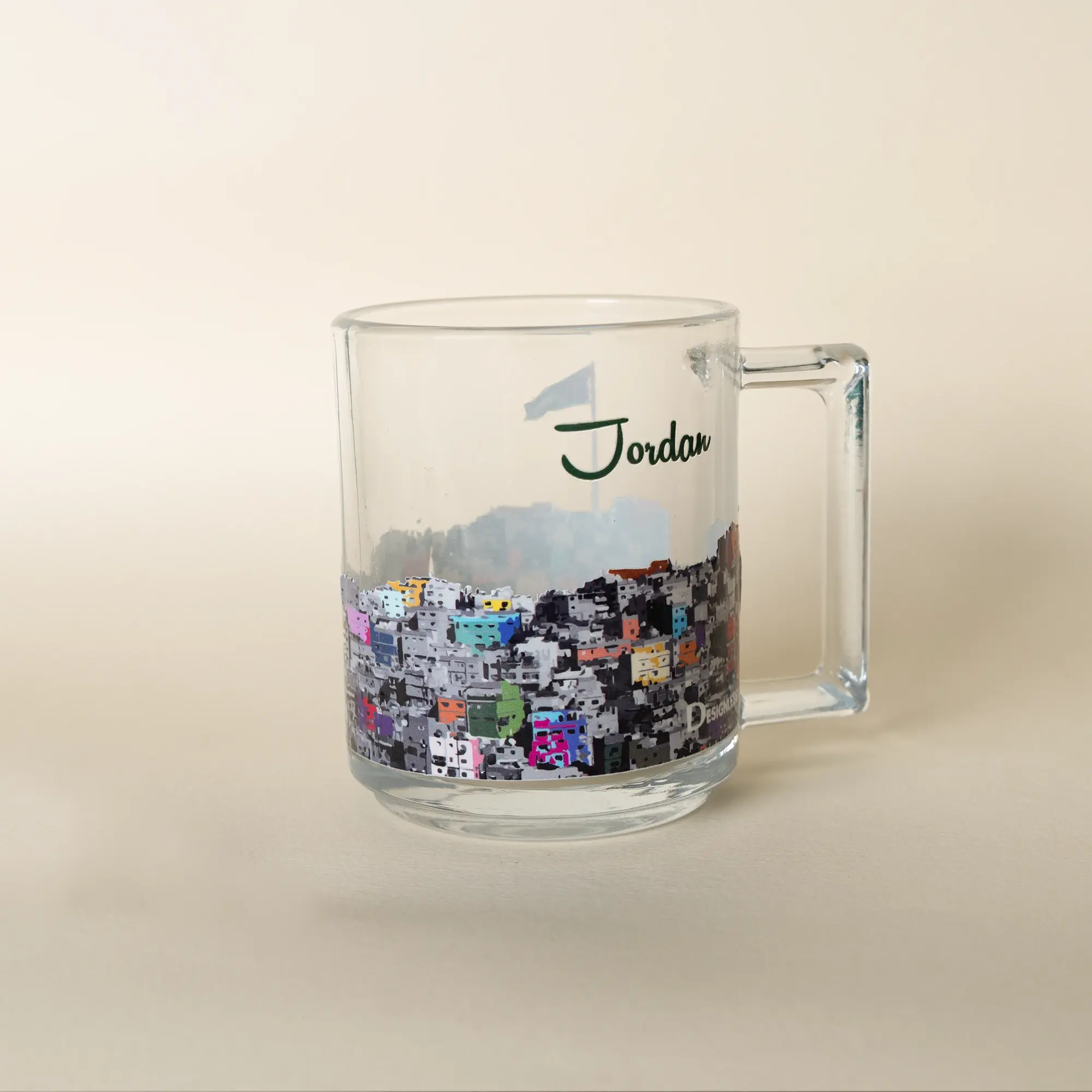 Amman Cityscape Printed Clear Glass Mug – 250 ml