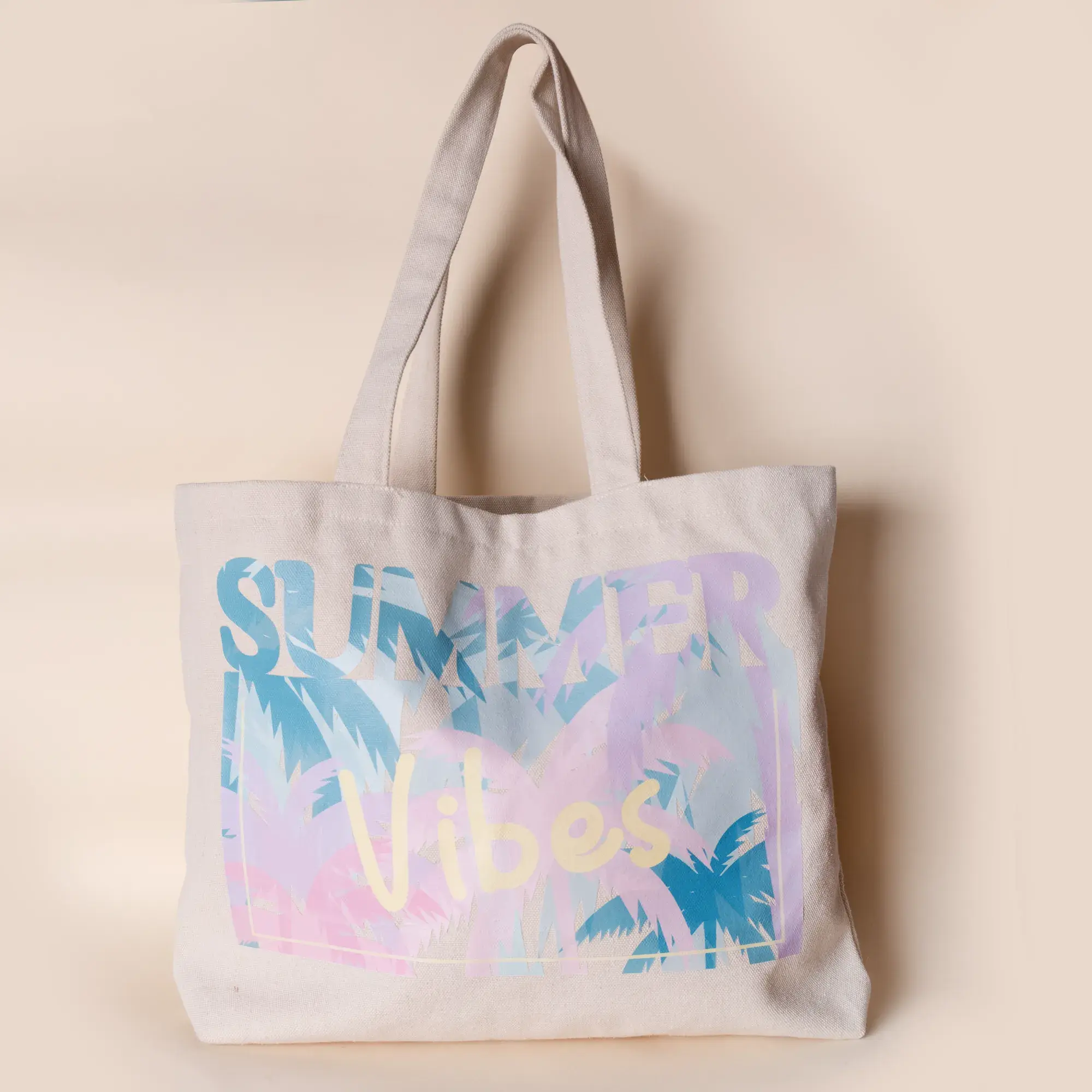 Pastel Summer Vibes Palm Canvas Tote Bag – 42 x 36 cm