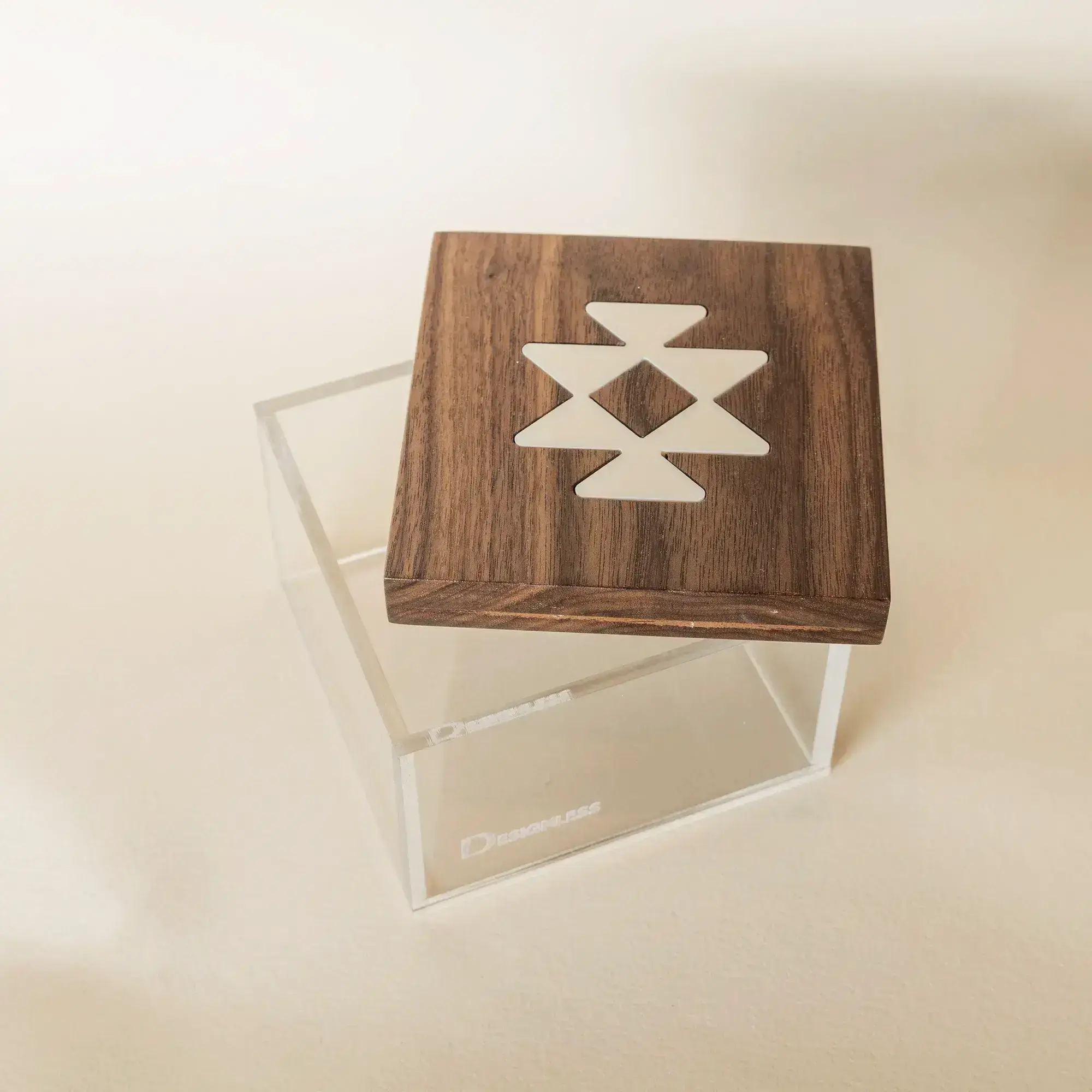 Sadu Pattern Acrylic Keepsake Box with Walnut Lid – Small or Large