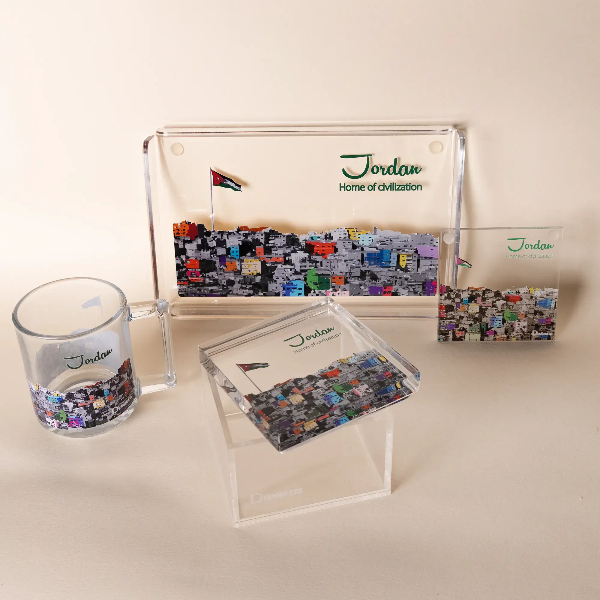 Amman Cityscape 4-Piece Gift Set – Tray Mug Coaster & Box
