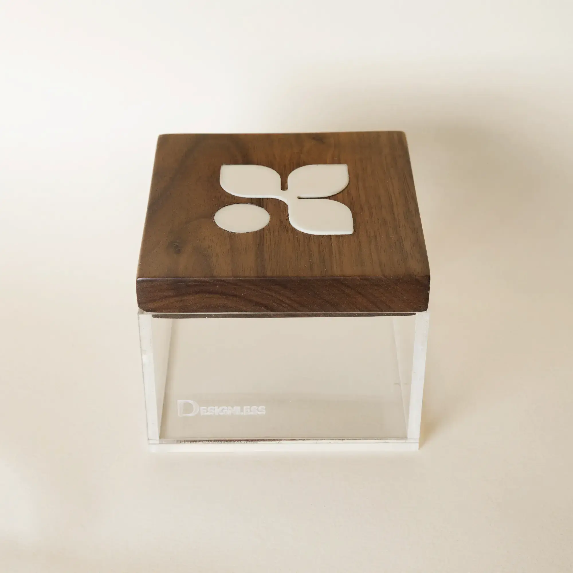 Urouq Petal Inlay Acrylic Keepsake Box with Walnut Lid – 10 x 10 x 8 cm