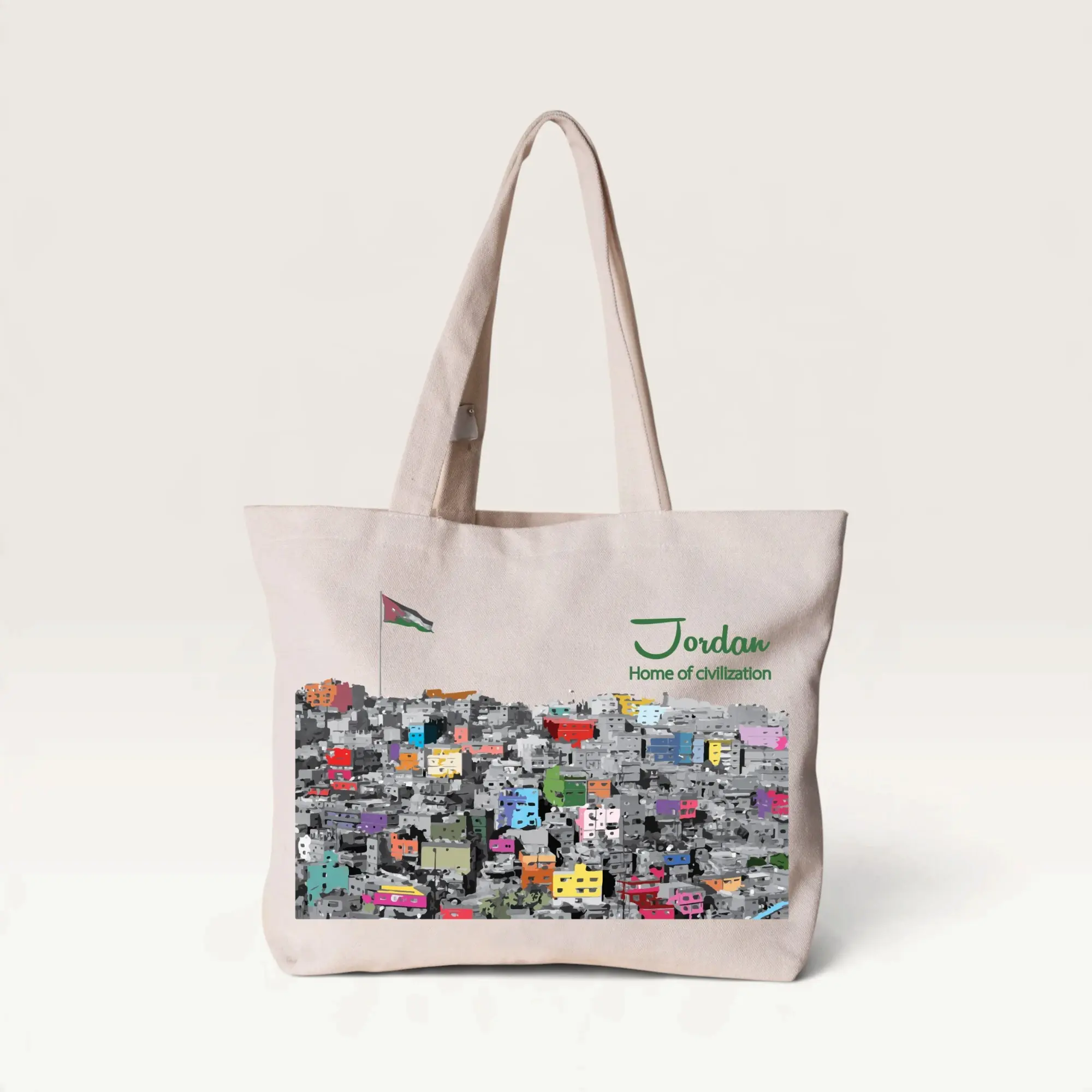Old Amman Colorful Houses Canvas Tote Bag – 42 x 36 cm