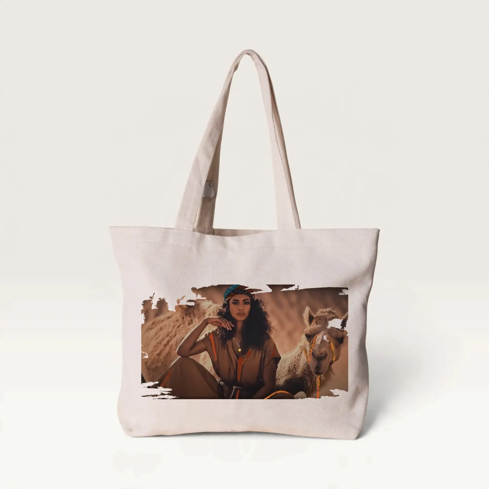 Bedouin Woman and Camel Desert Canvas Tote Bag – 42 x 36 cm
