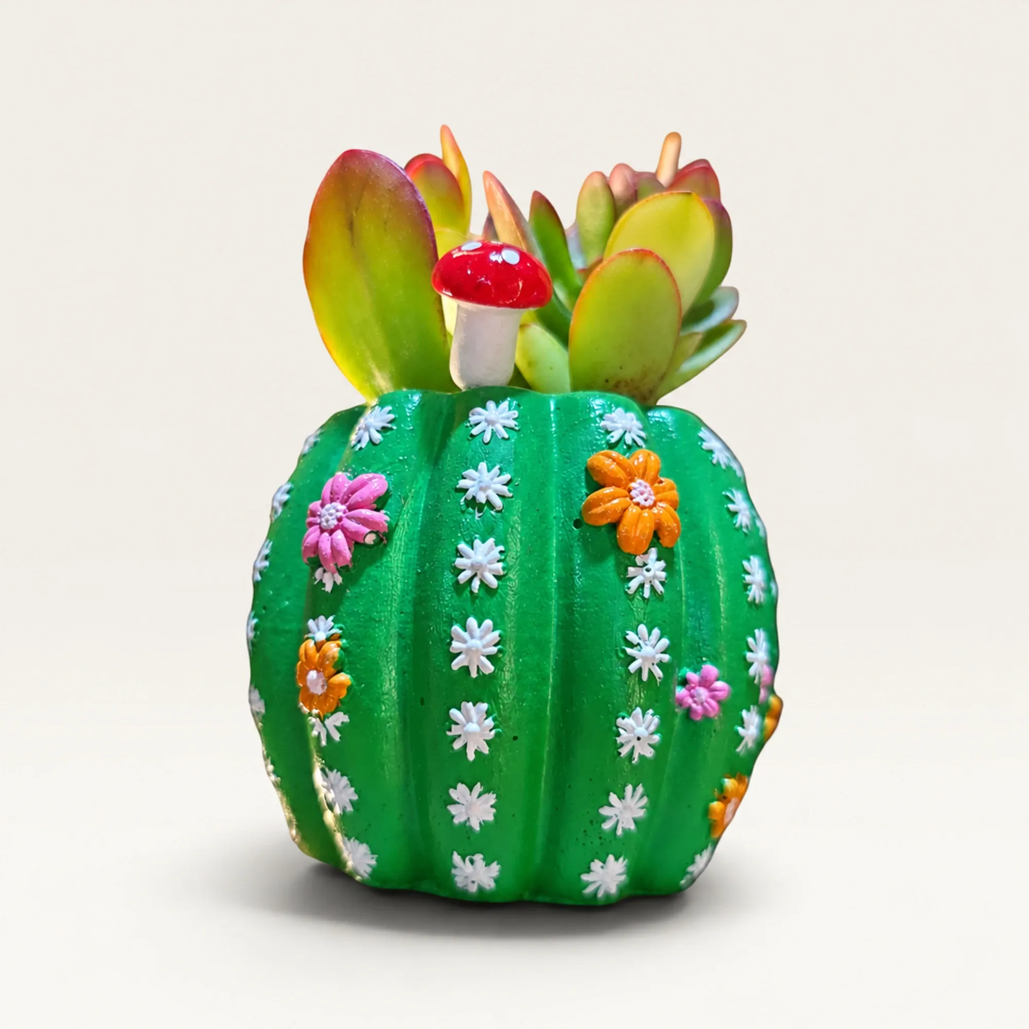 Handmade Green Floral Cactus Gypsum Planter 10–15 cm