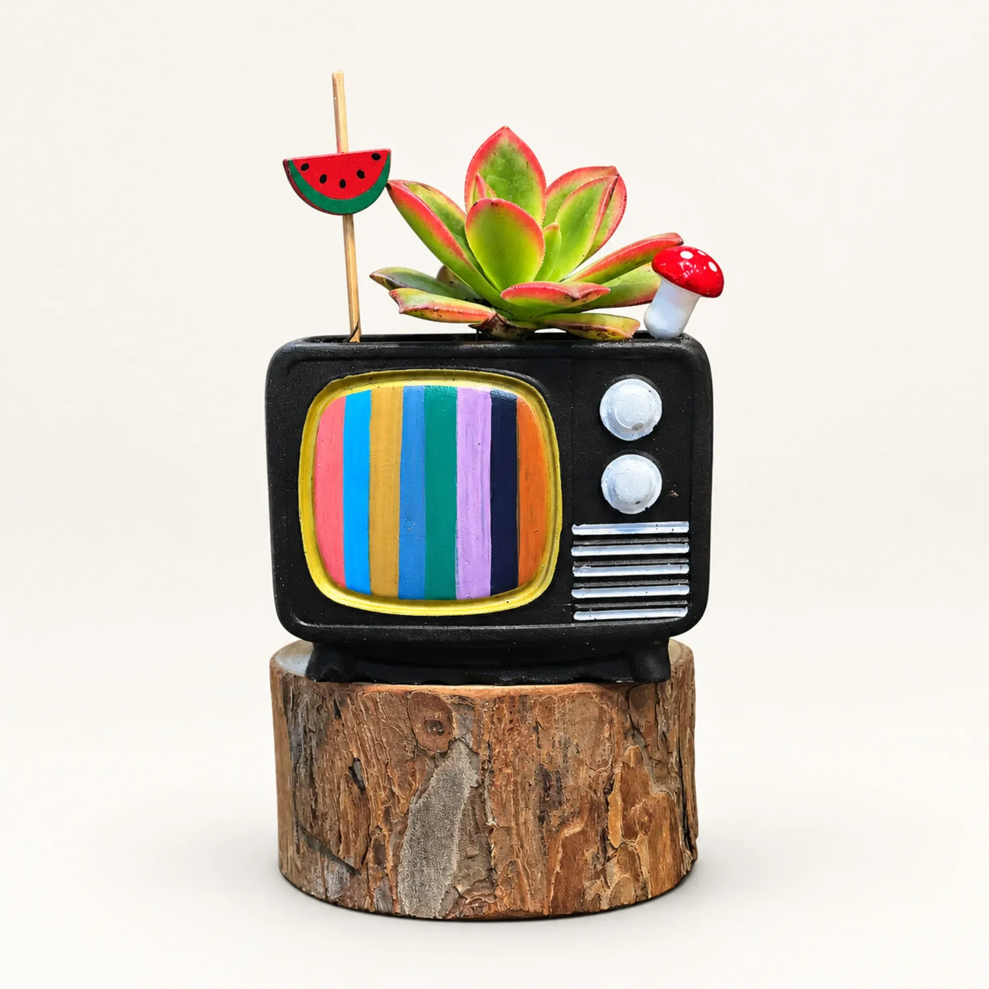 Handmade Black TV with Color Bars Gypsum Planter 10–15 cm