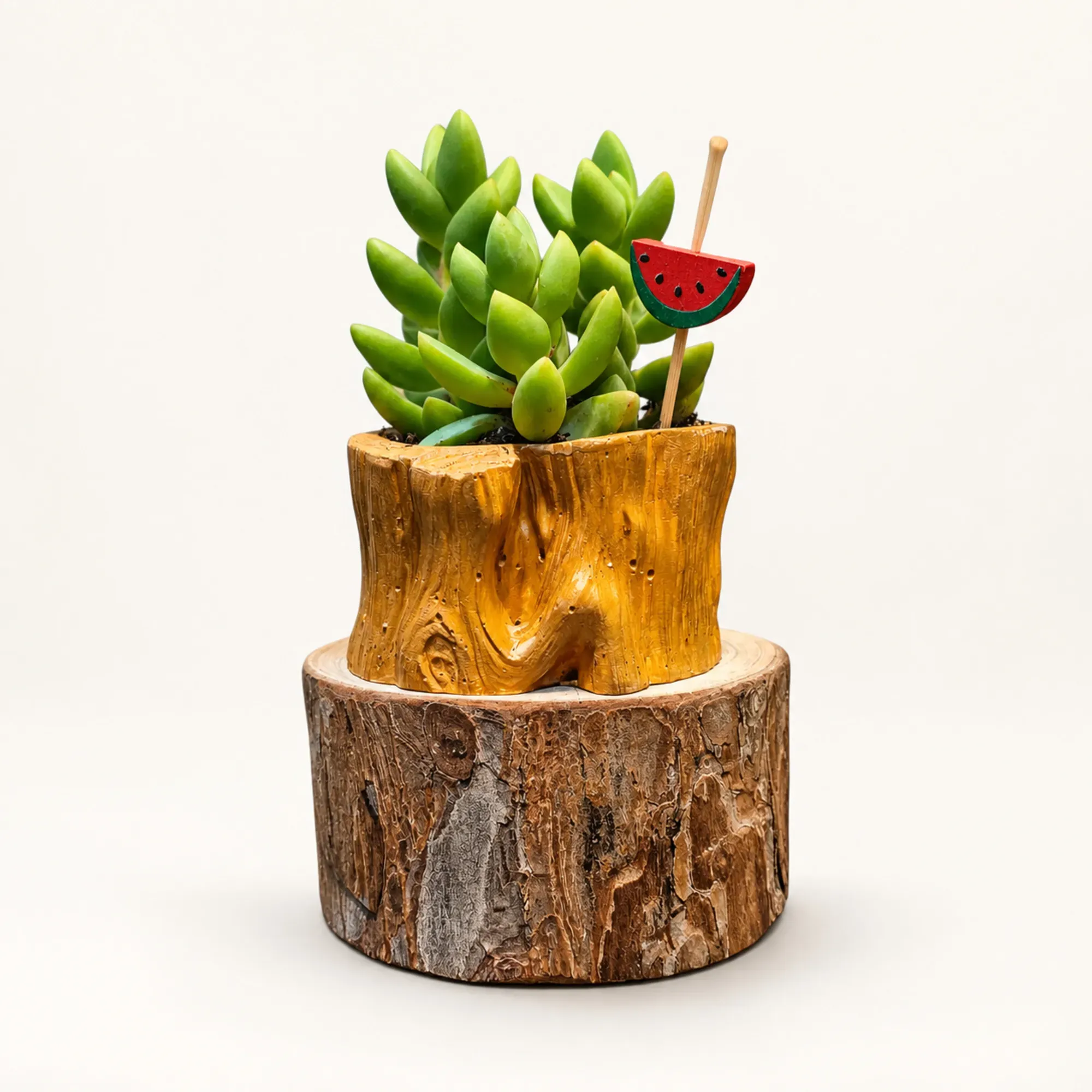 Handmade Golden Sculpted Log Gypsum Planter 10–15 cm