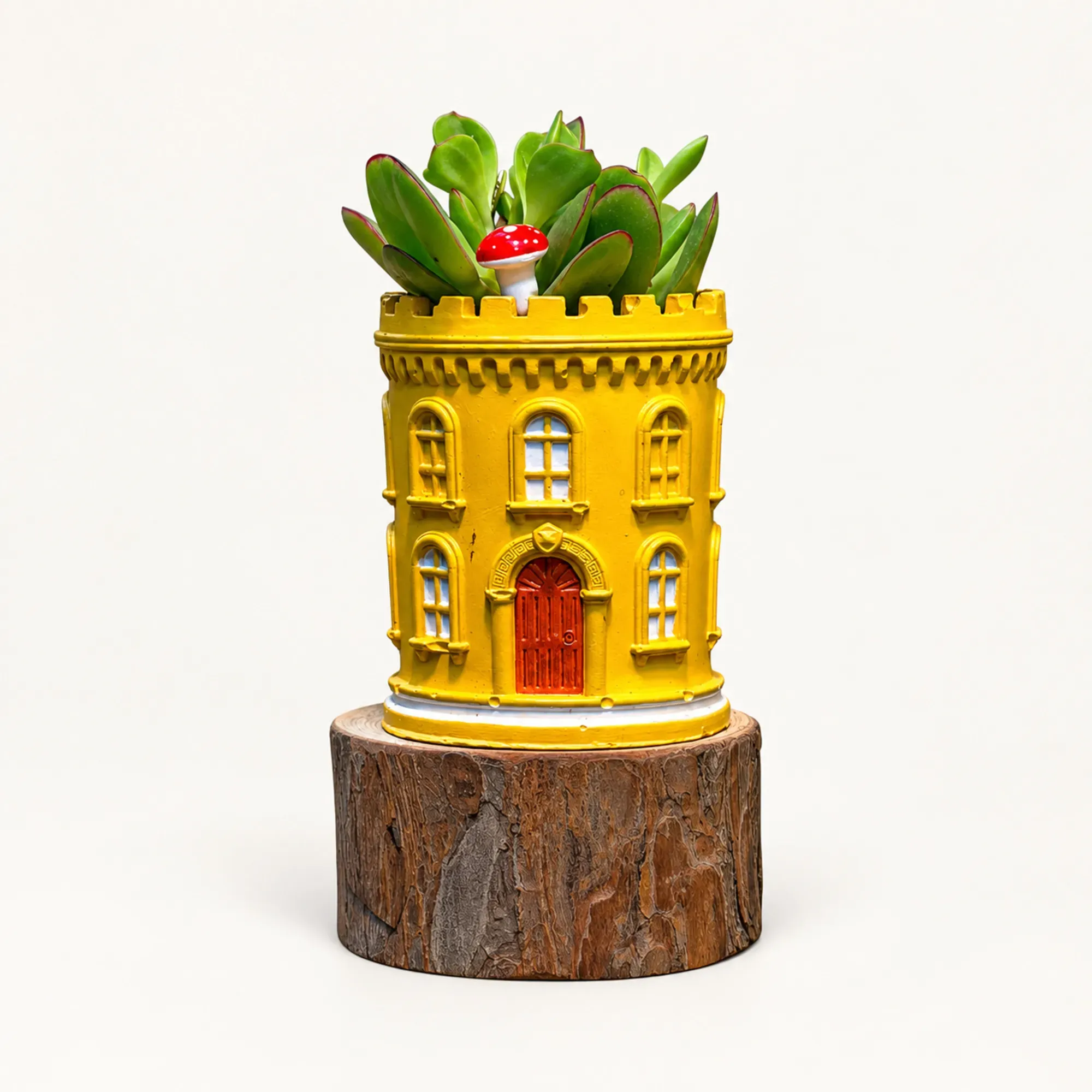 Handmade Yellow Architectural Tower Gypsum Planter 10–15 cm