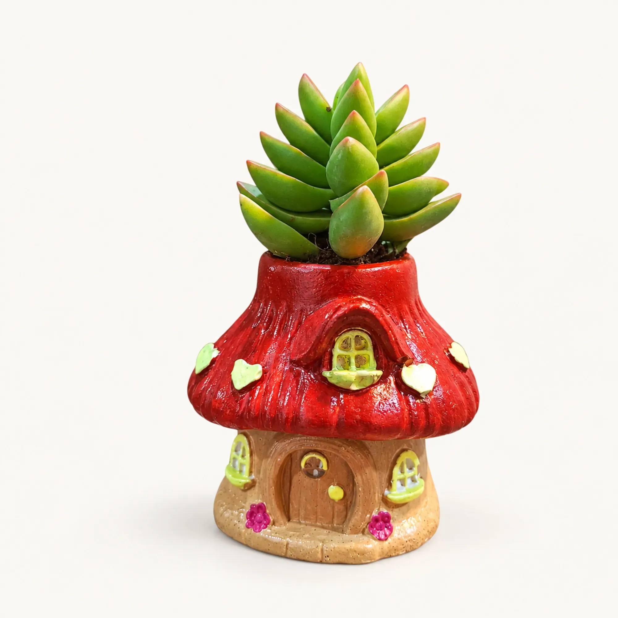 Handmade Red-Roof Mushroom Cottage Gypsum Planter 10–15 cm