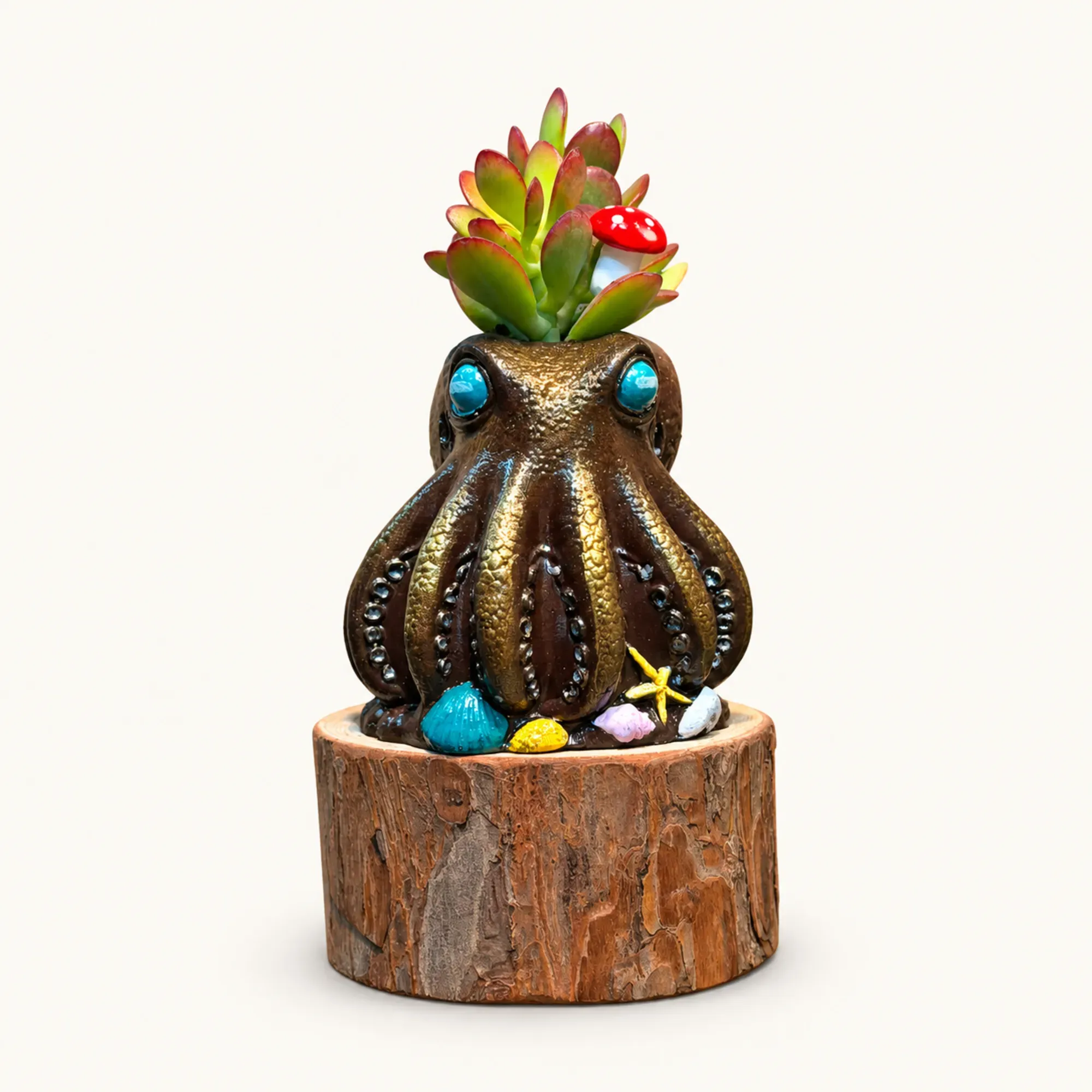 Handmade Black and Gold Octopus Gypsum Planter 10–15 cm