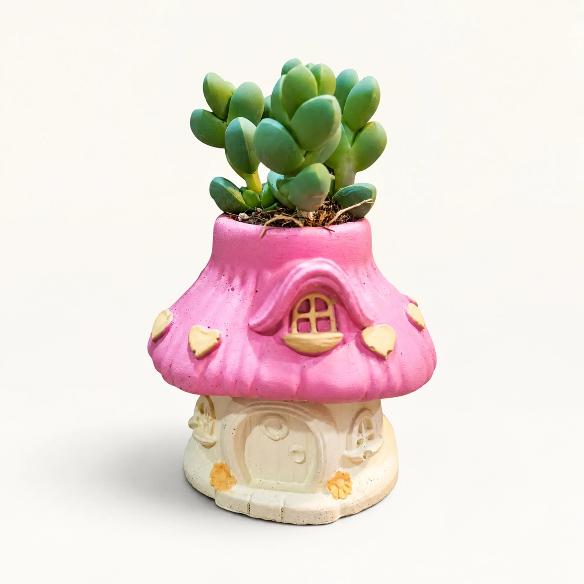 Handmade Pink-Roof Mushroom Cottage Gypsum Planter 10–15 cm