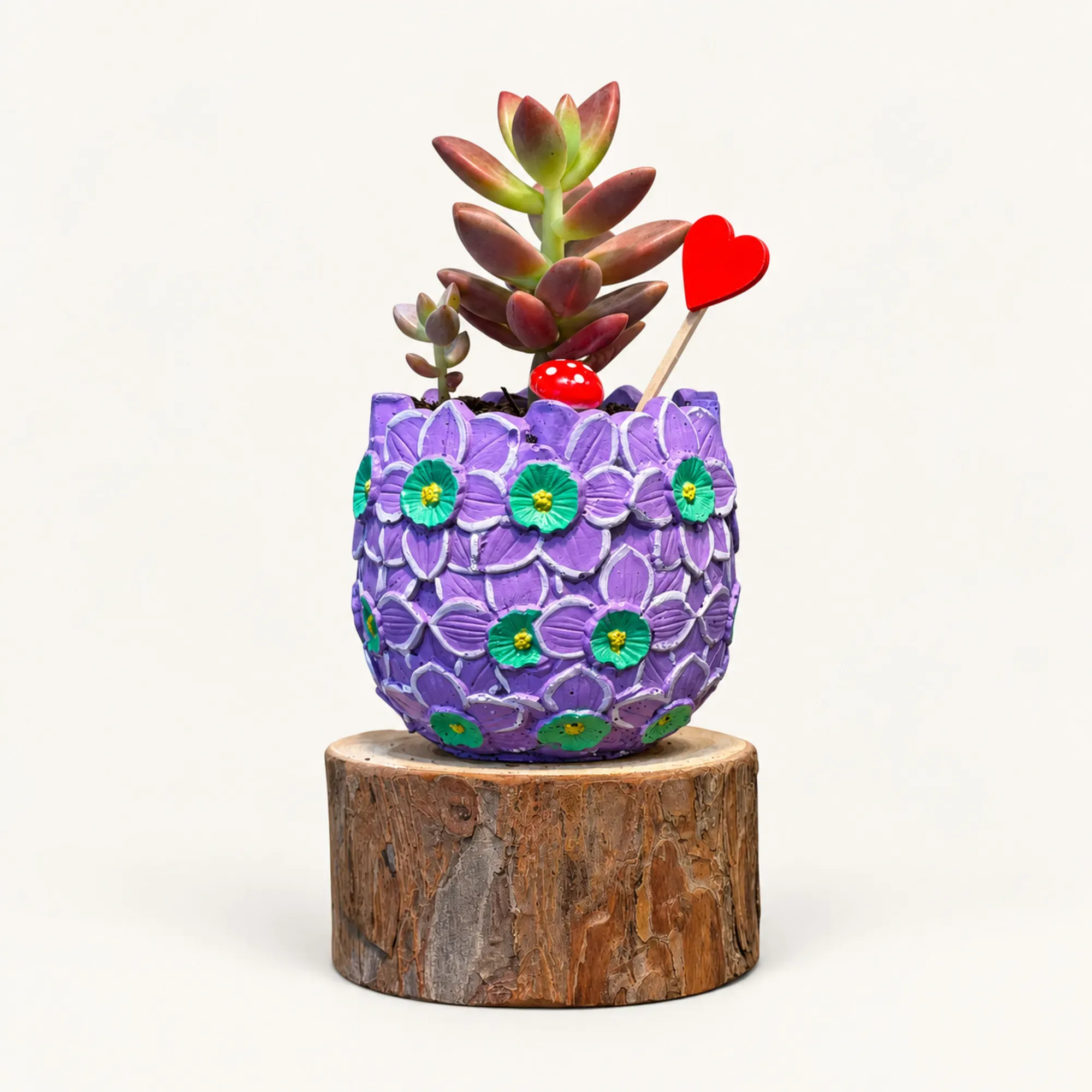 Handmade Purple Embossed Flower Pot Gypsum Planter 10–15 cm