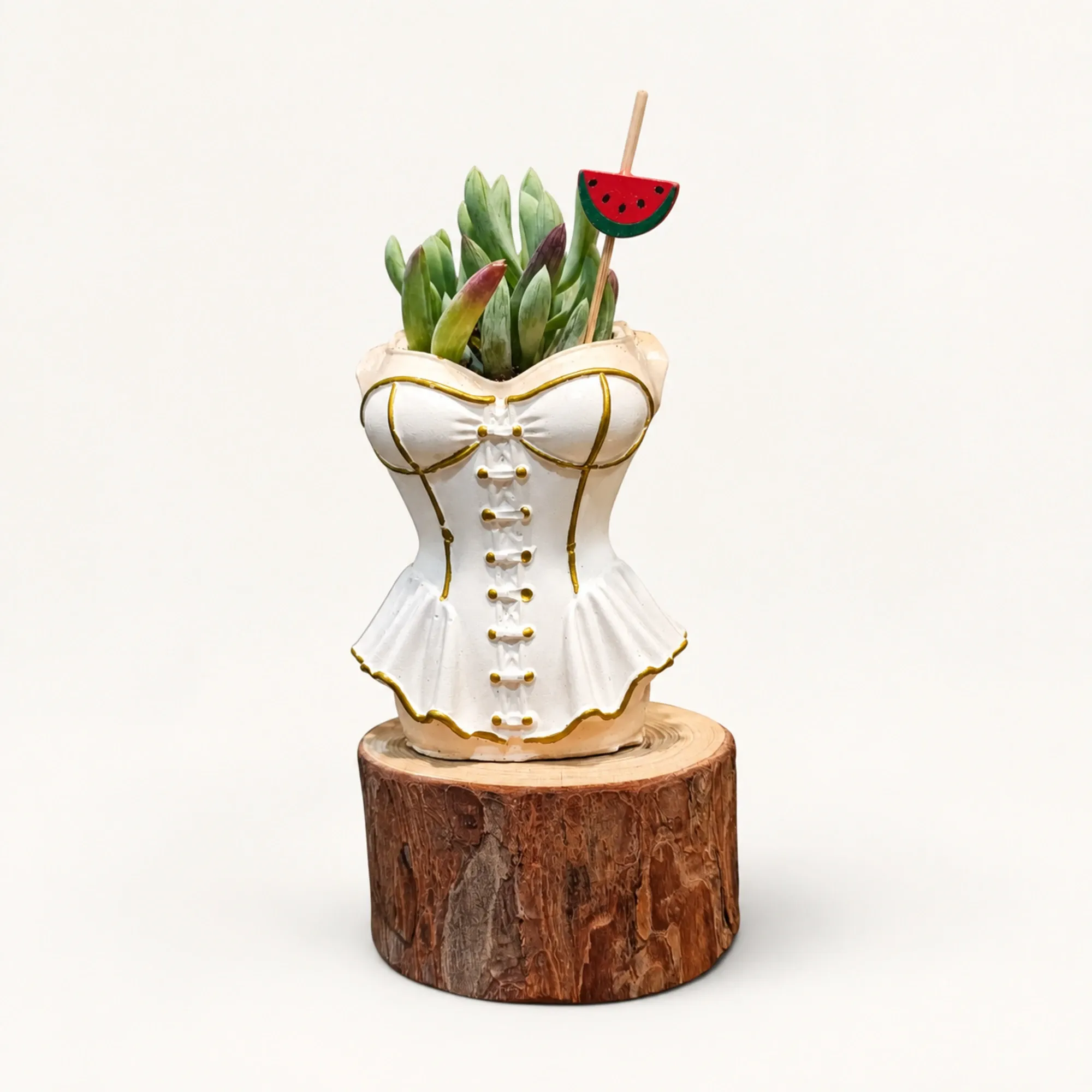 Handmade White Corset Gypsum Succulent Planter 10–15 cm