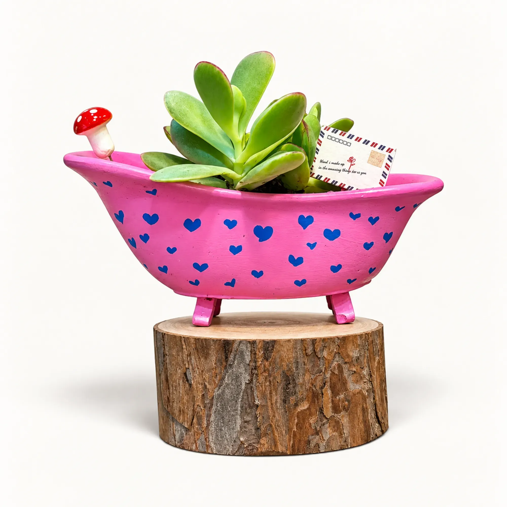 Handmade Pink Heart Bathtub Gypsum Planter 10–15 cm