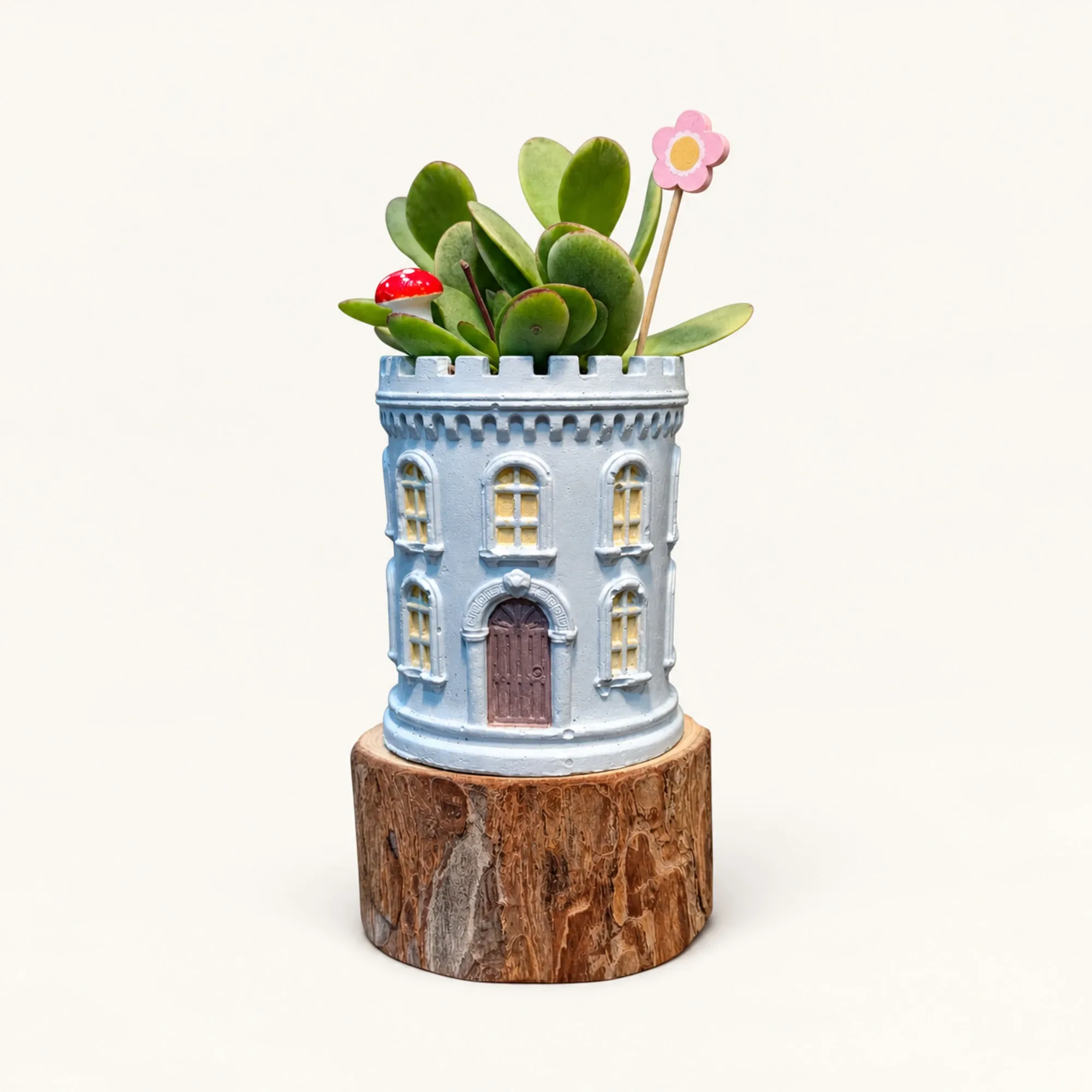 Handmade Light Grey Architectural Tower Gypsum Planter 10–15 cm