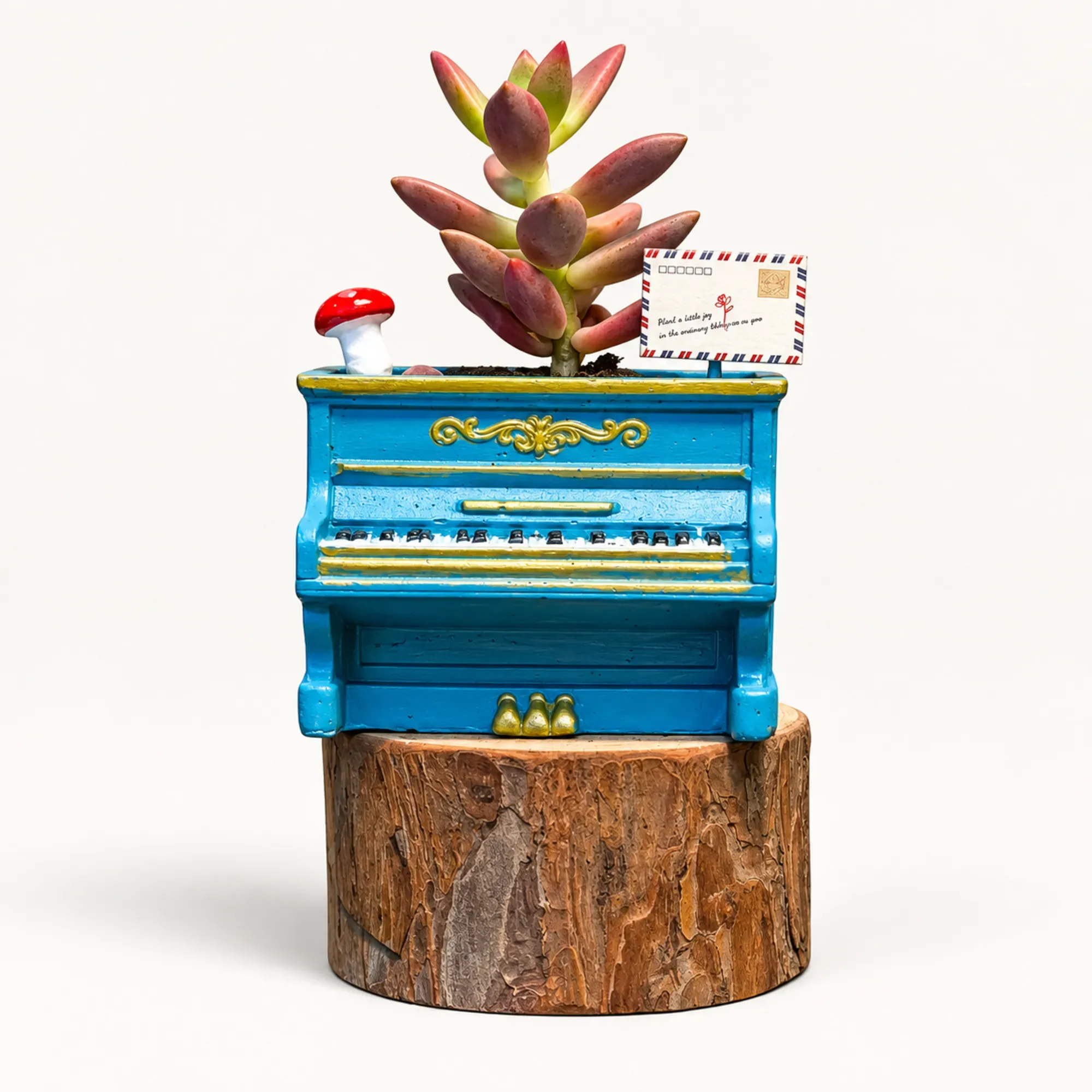 Handmade Blue Upright Piano Gypsum Planter 10–15 cm