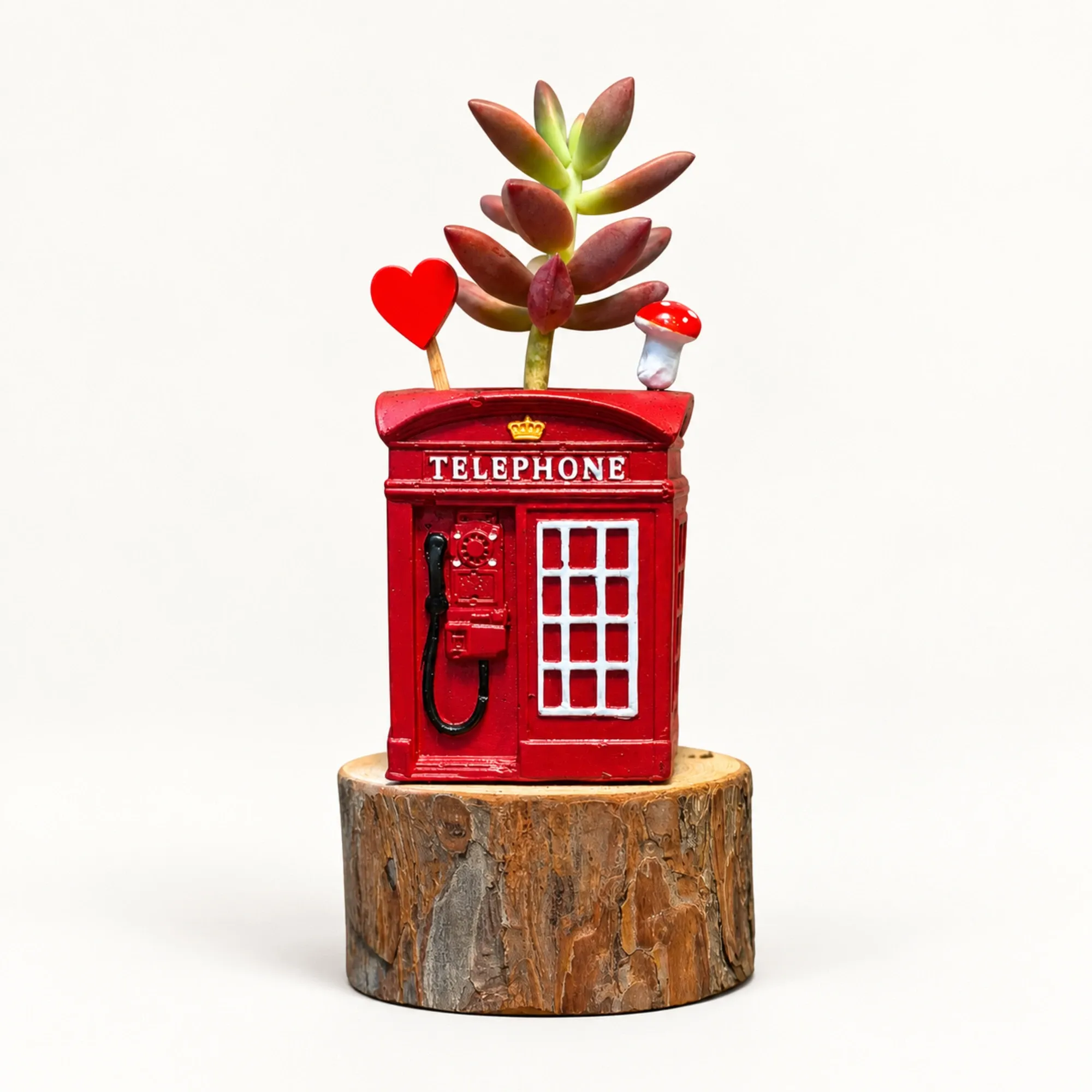 Handmade Red British Telephone Booth Gypsum Planter 10–15 cm