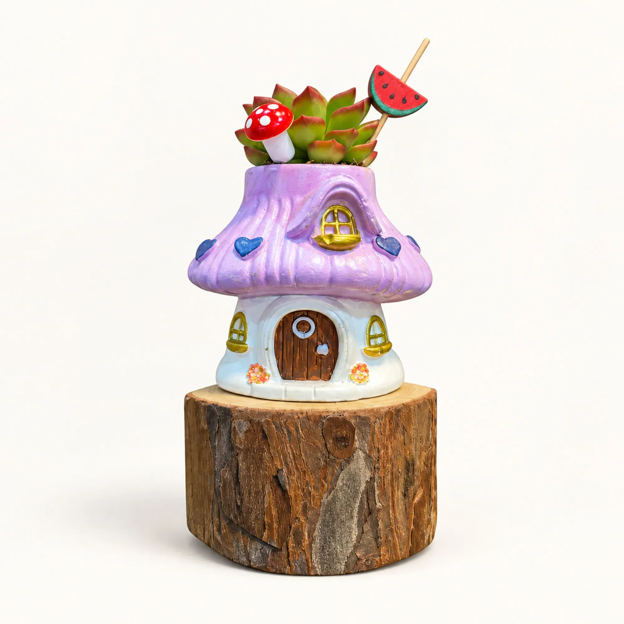 Handmade Purple-Roof Mushroom Cottage Gypsum Planter 10–15 cm