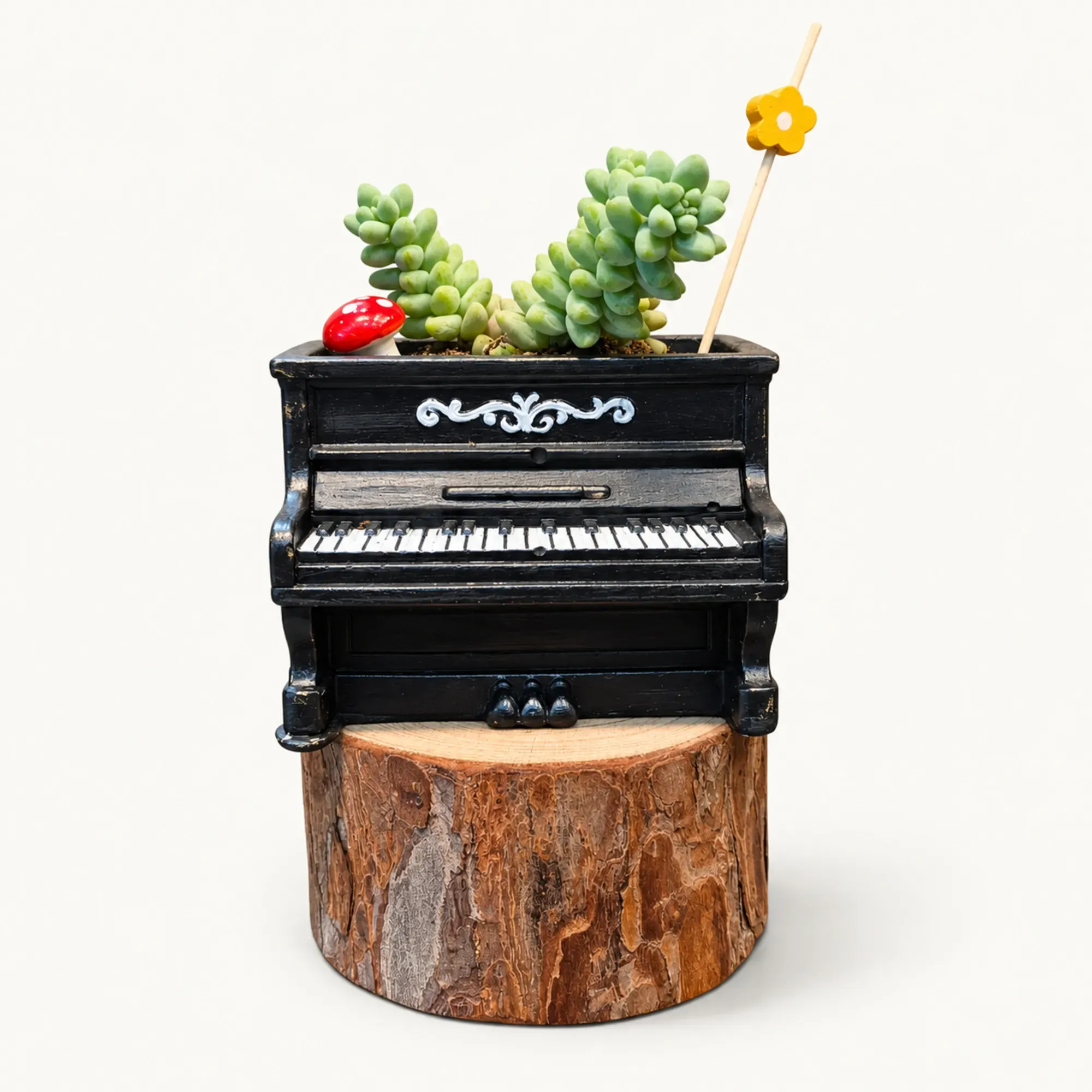 Handmade Black Upright Piano Gypsum Planter 10–15 cm